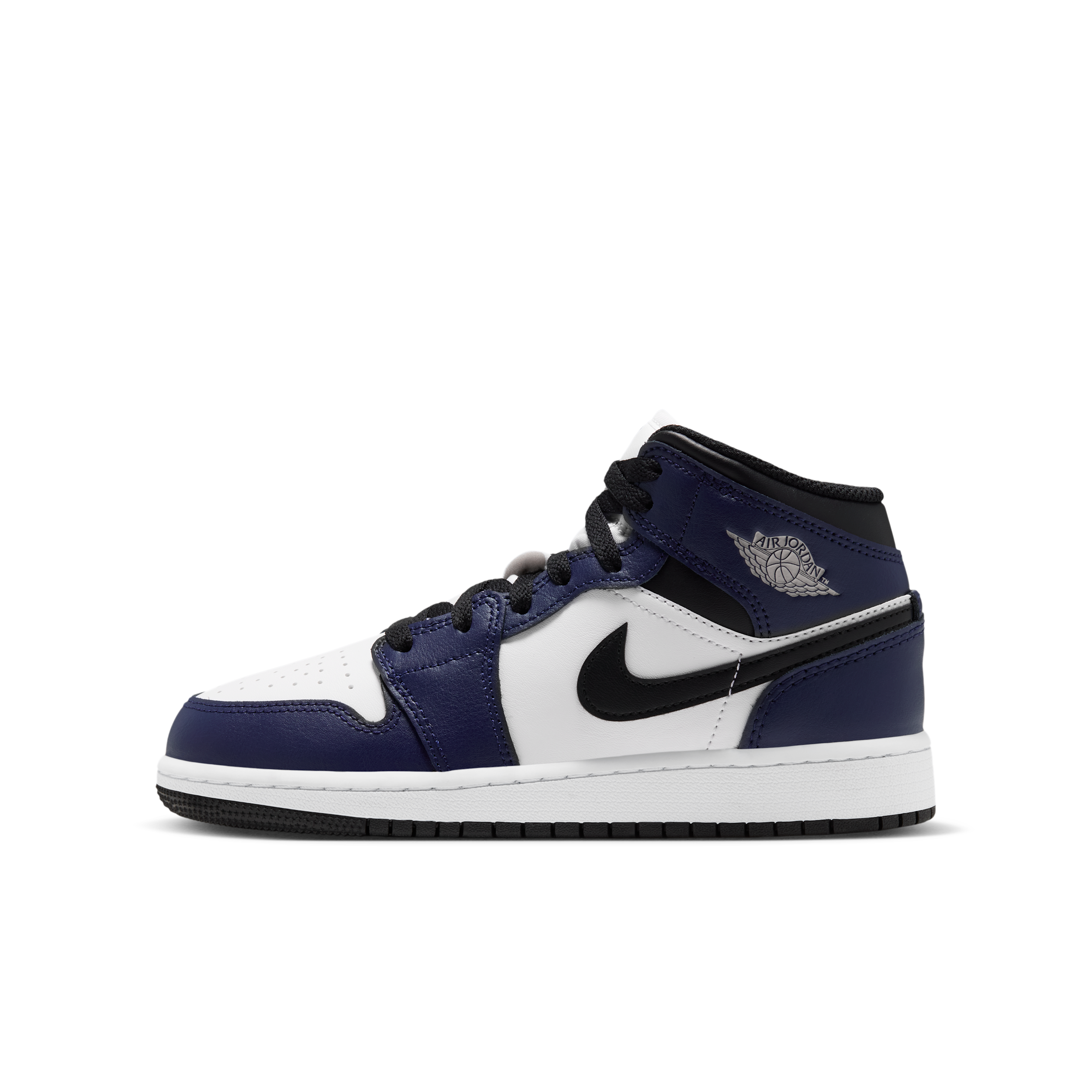Air Jordan 1 Kids' Grade School Mid Shoes, Size 5, White/Tech Grey/College Navy/White