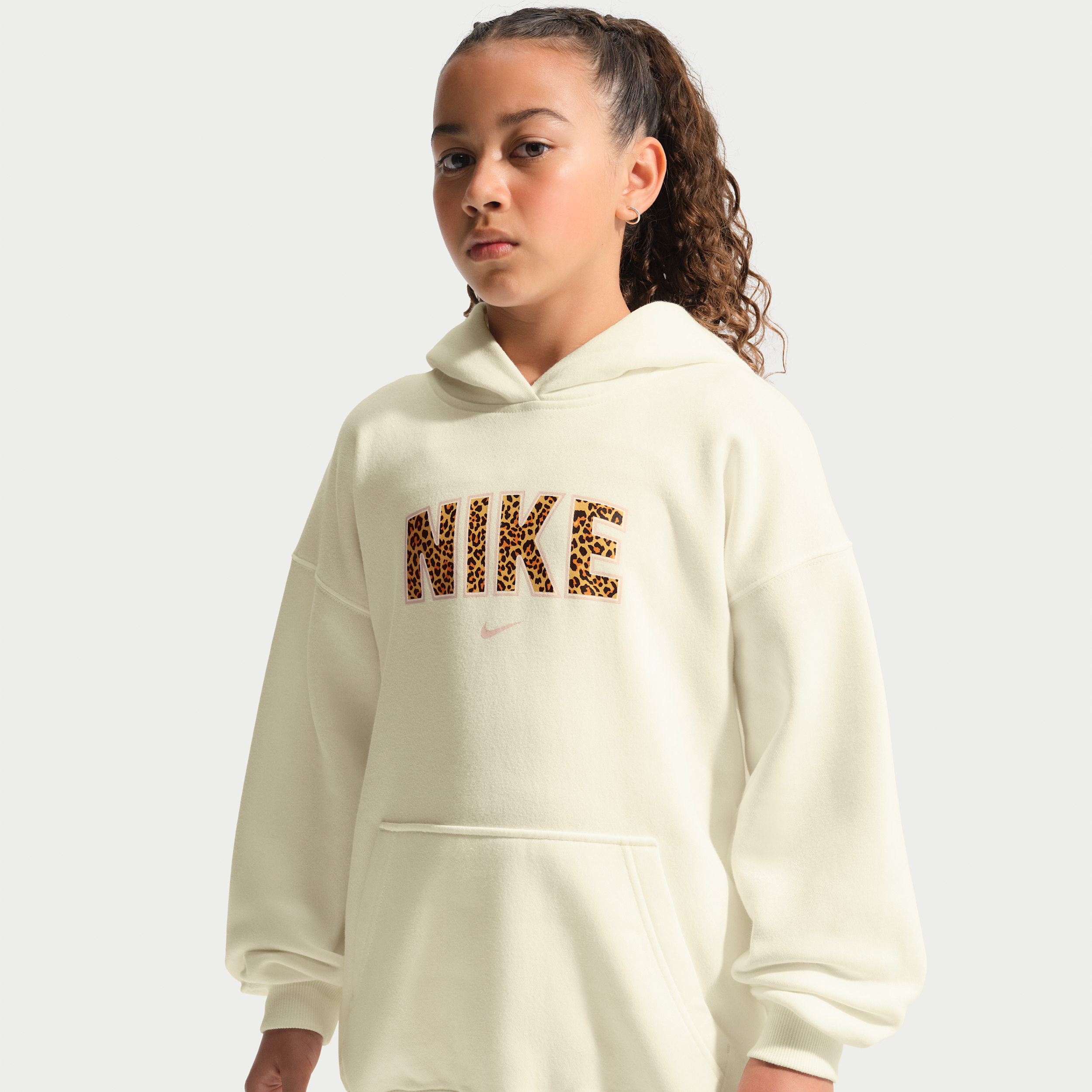 Nike Sportswear Studio Big Kids' (Girls') Oversized Fleece Pullover Hoodie in White | JA7632-133