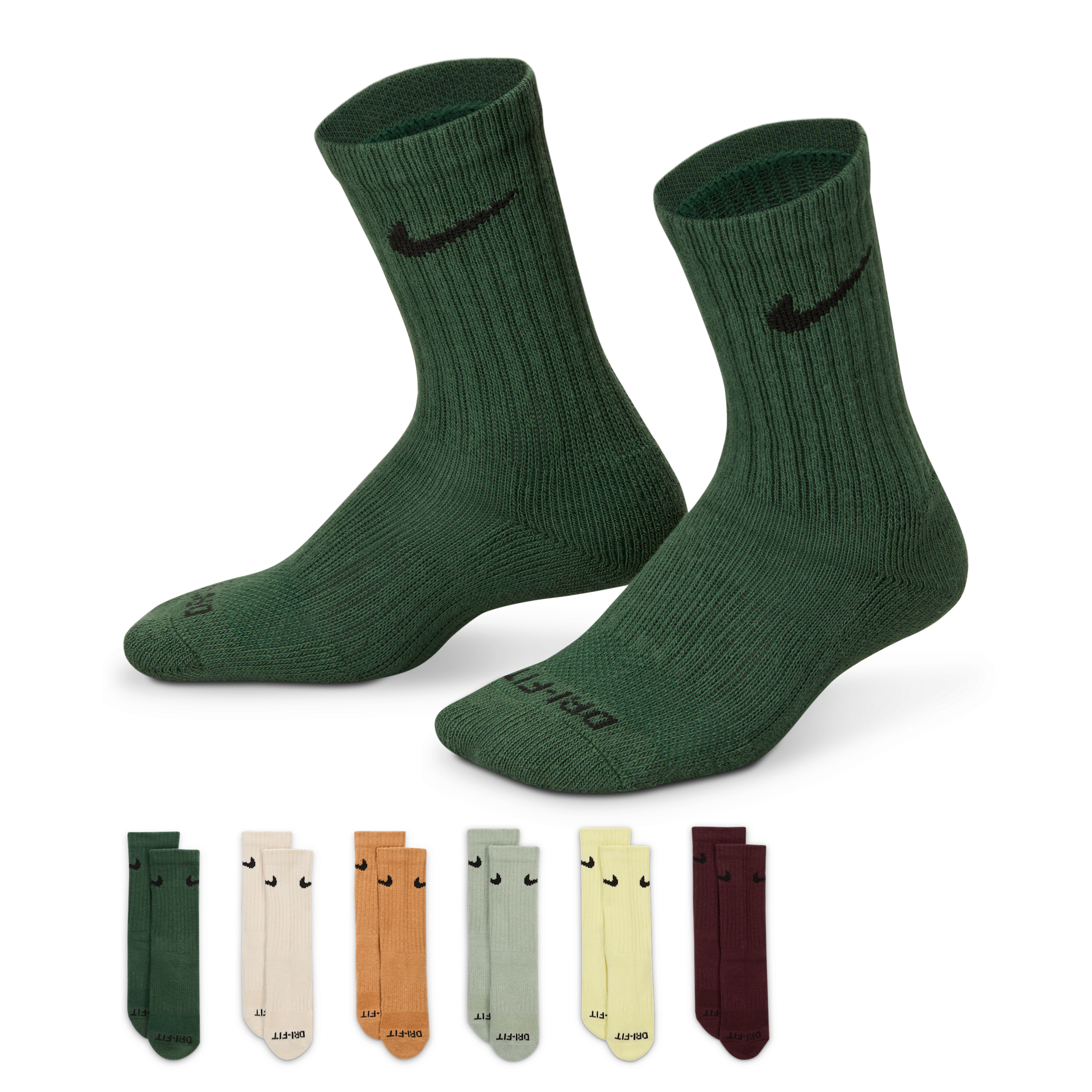 Nike Dri-fit Performance Basics Little Kids' Crew Socks (6 Pairs) In Green