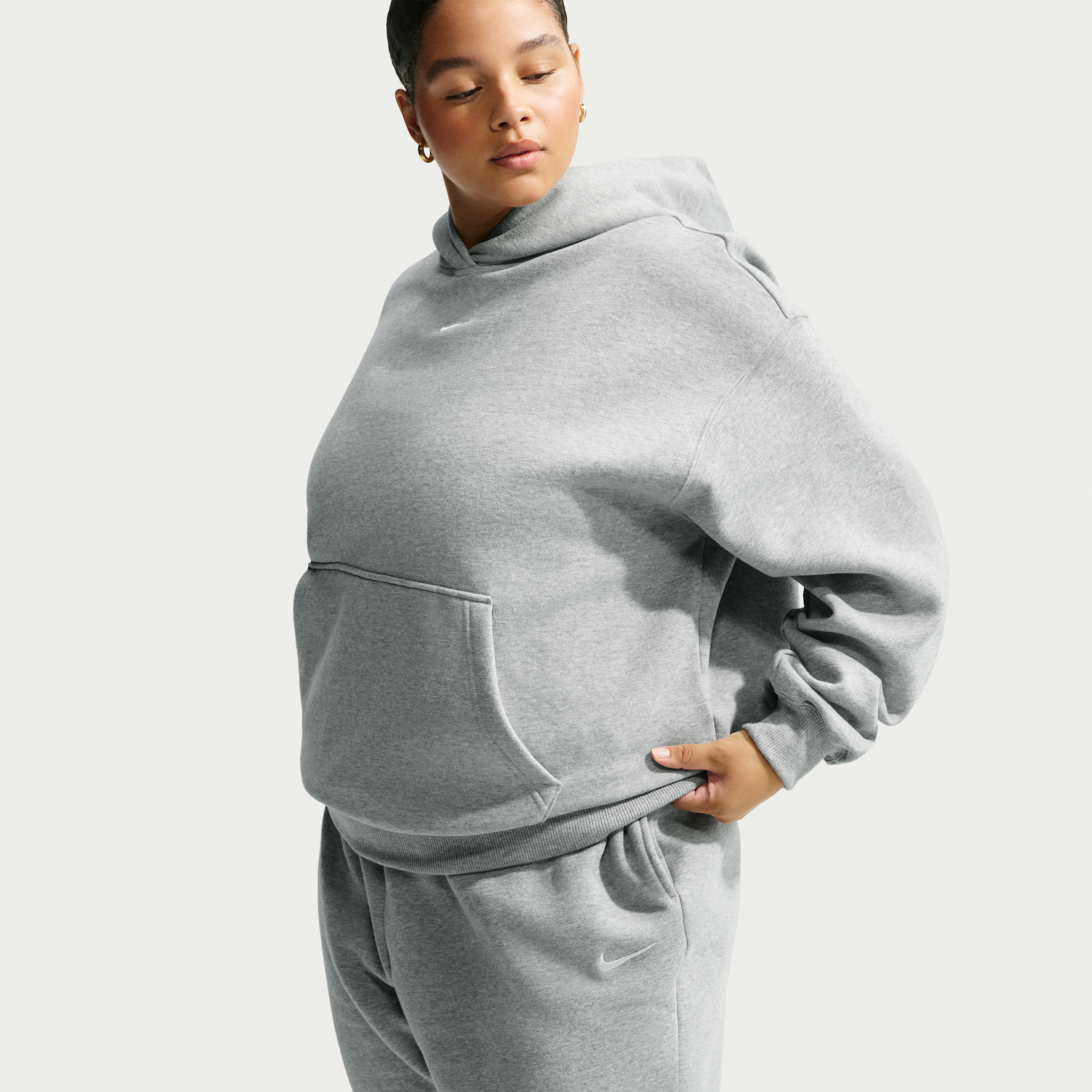 Nike Women's Studio Fleece Medium Weight Oversized Pullover Hoodie (Plus Size) in Grey | IW4769-063