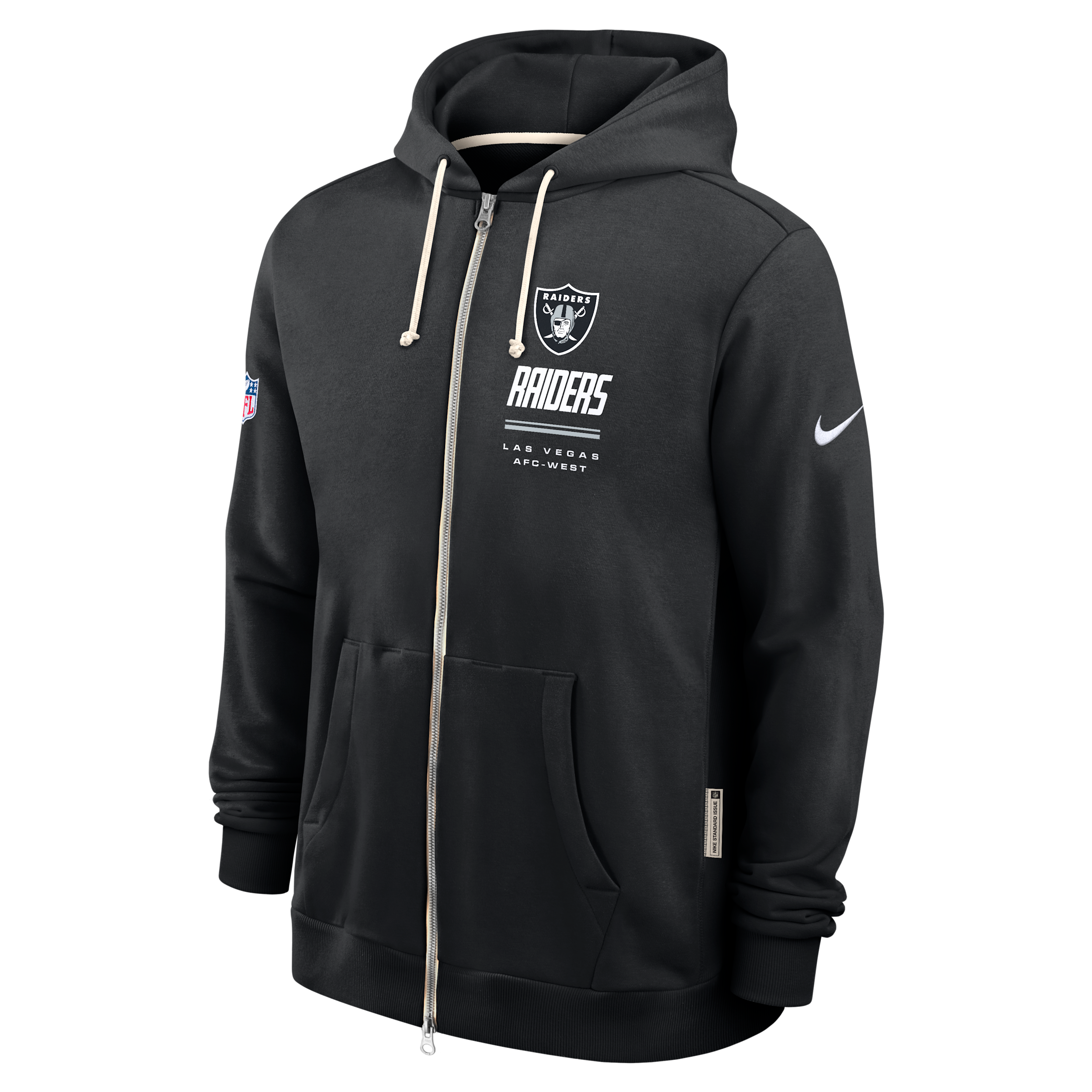 Nike Men's Las Vegas Raiders Sideline Standard Issue Quarterback Scramble Full-Zip Hooded Loose-Fit Hoodie - Black