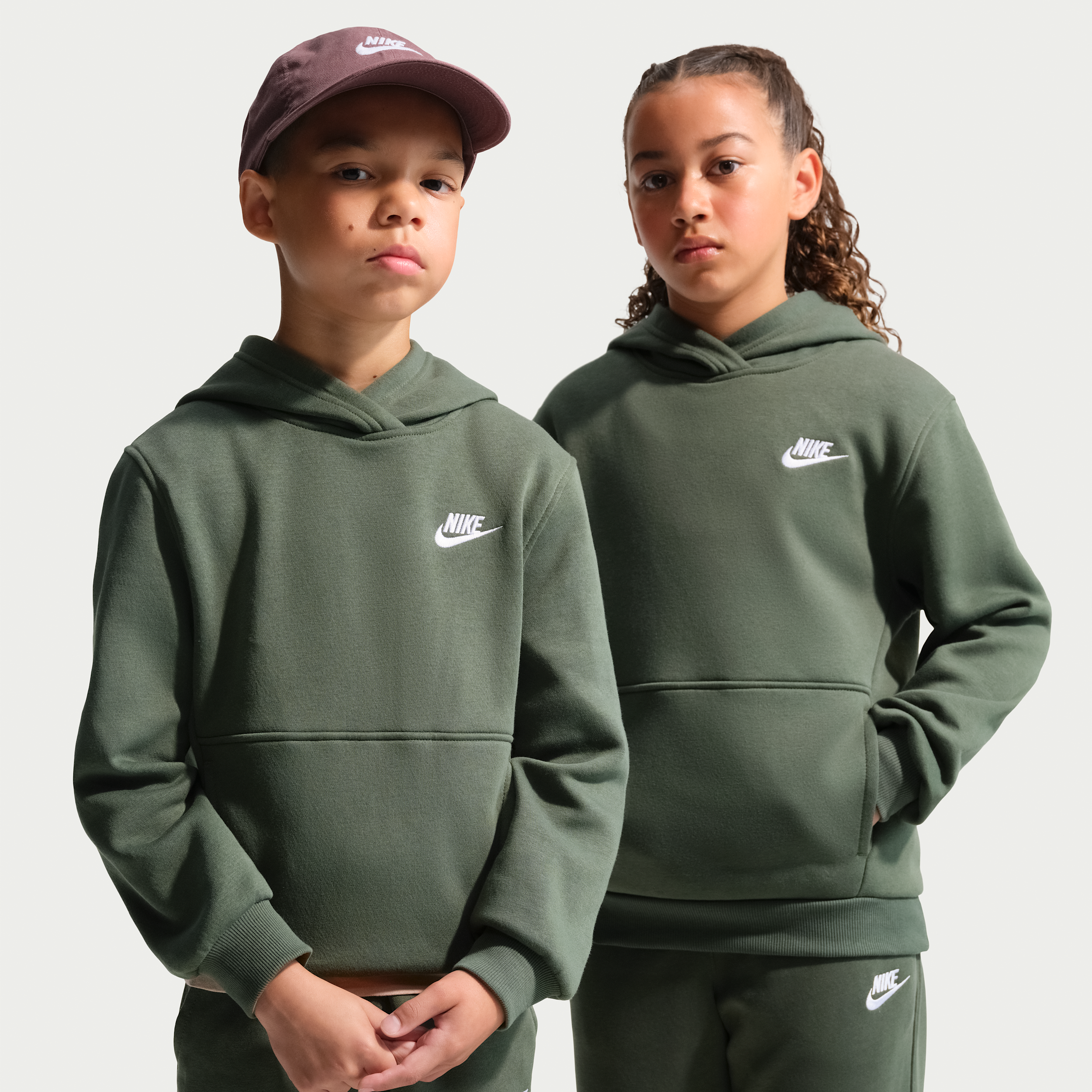 Nike Sportswear Club Fleece Big Kids' Pullover Hoodie in Green | FD3000-305