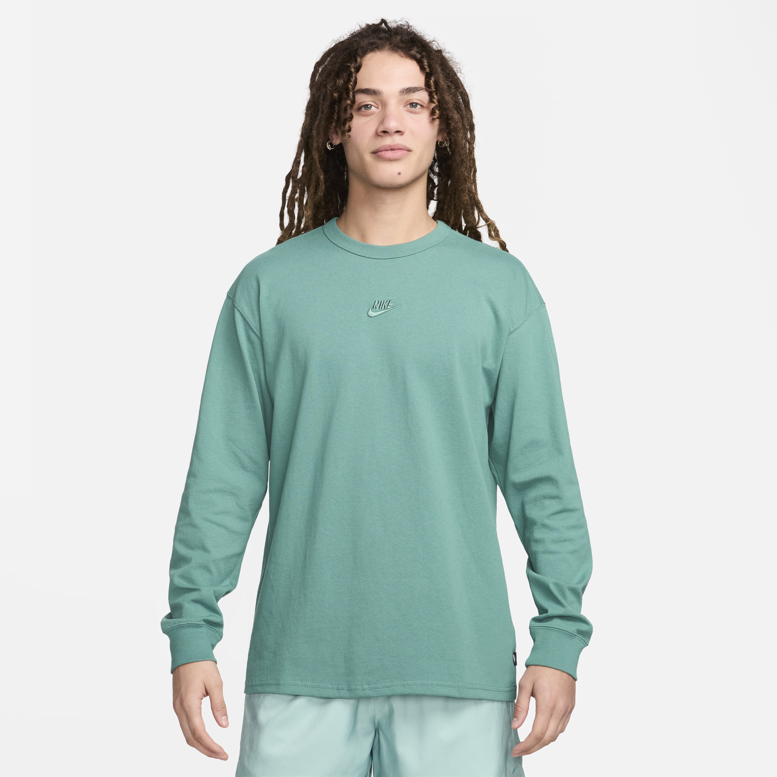 Shop Nike Men's  Sportswear Premium Essentials Long-sleeve T-shirt In Green