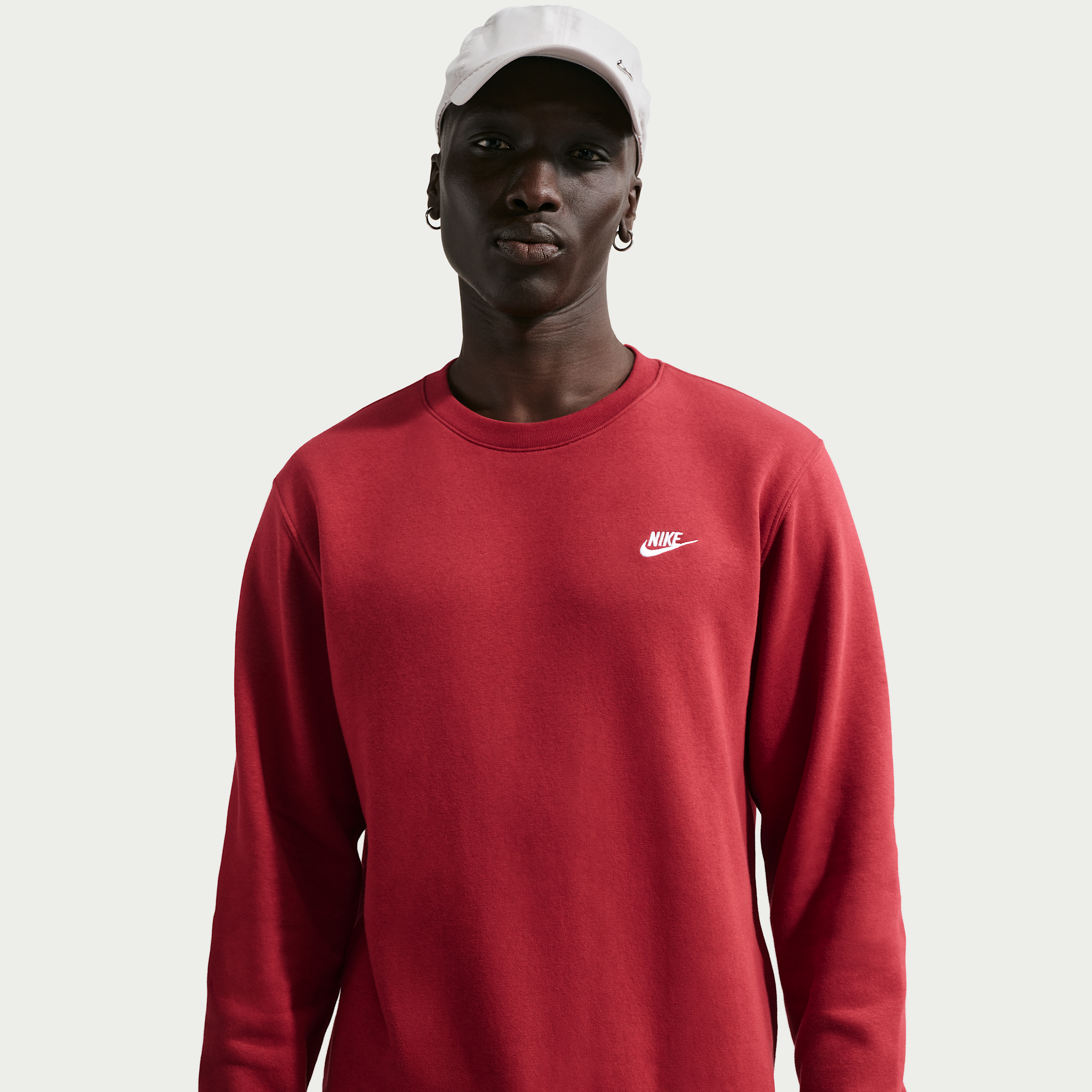 Nike Men's Club Fleece Premium Crewneck Sweatshirt in Team Crimson/White Size: XS