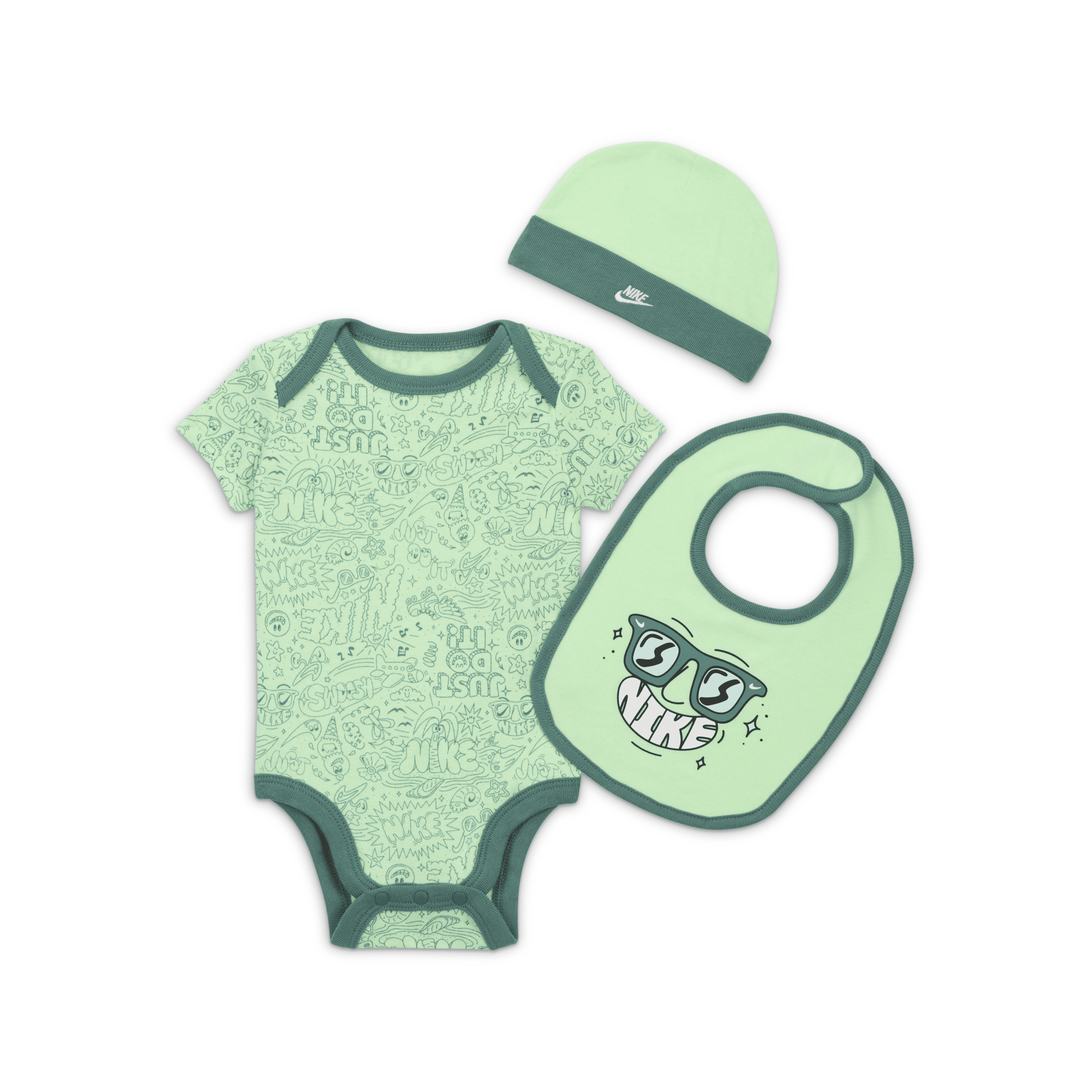 Shop Nike Adventure Doodle Baby 3-piece Bodysuit Box Set In Green
