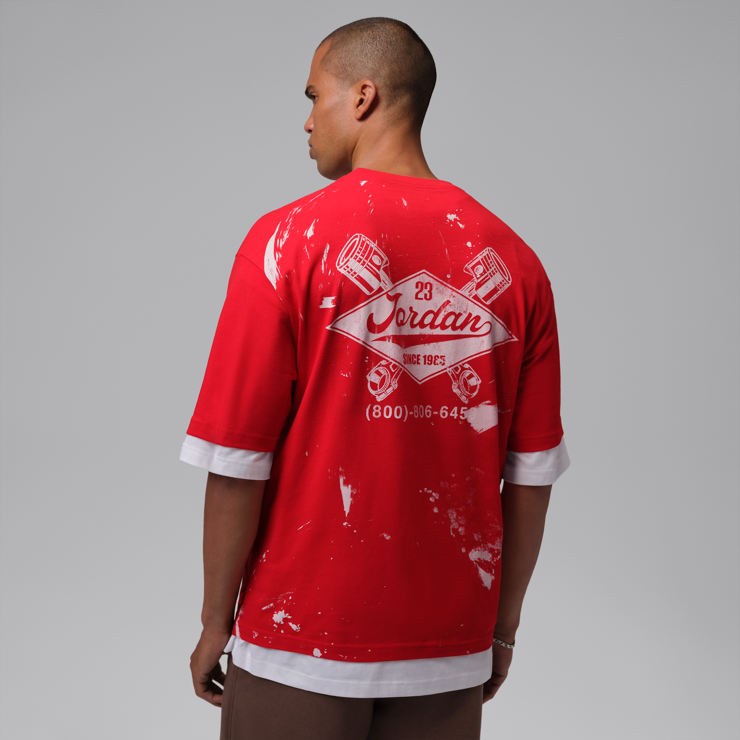 Jordan Mens Brooklyn NC Shop Graphic Short Sleeve Crew - University Red