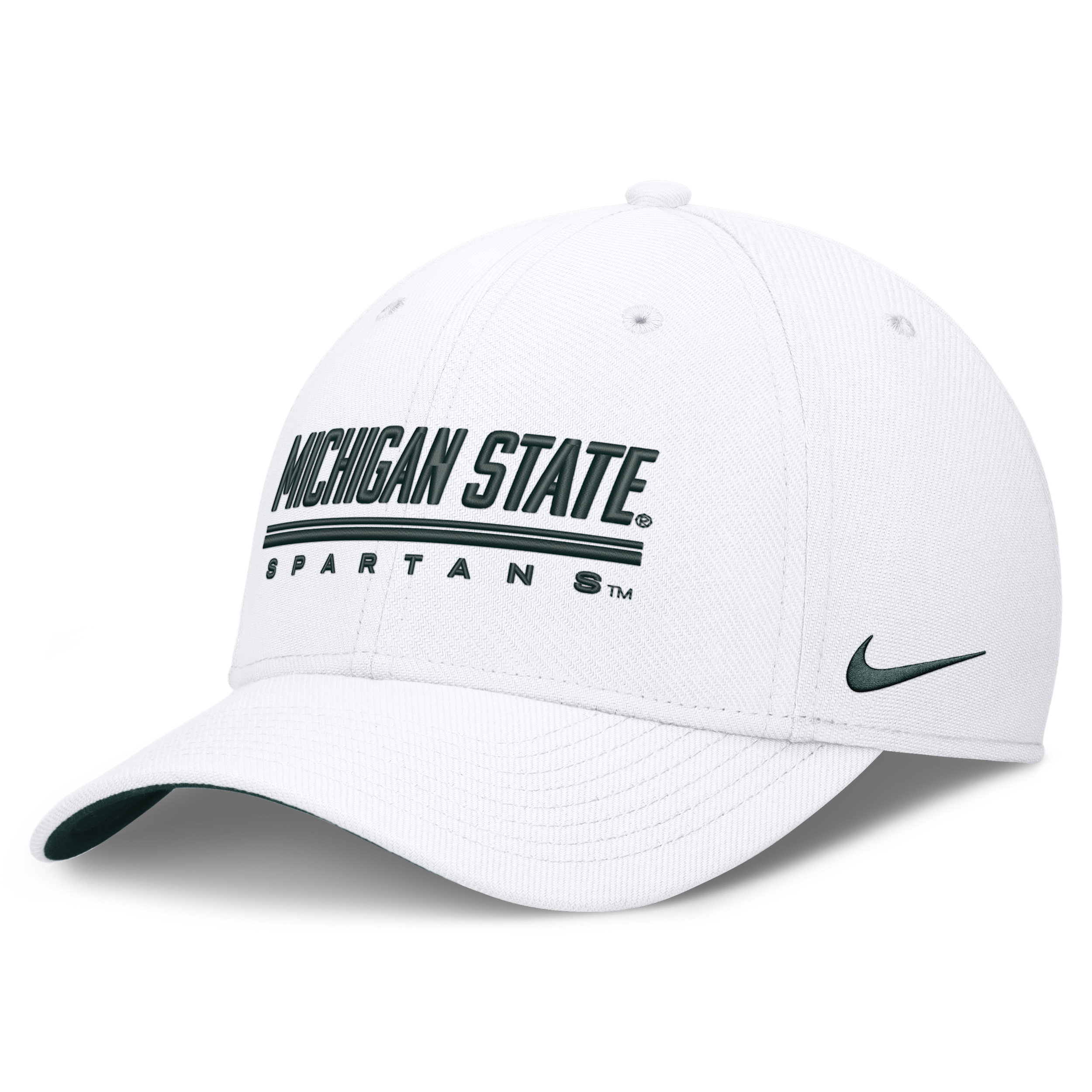 Nike Adult Michigan State Spartans White Rise Swooshflex Dri-Fit Game Day Structured Hat, Men's, L/XL