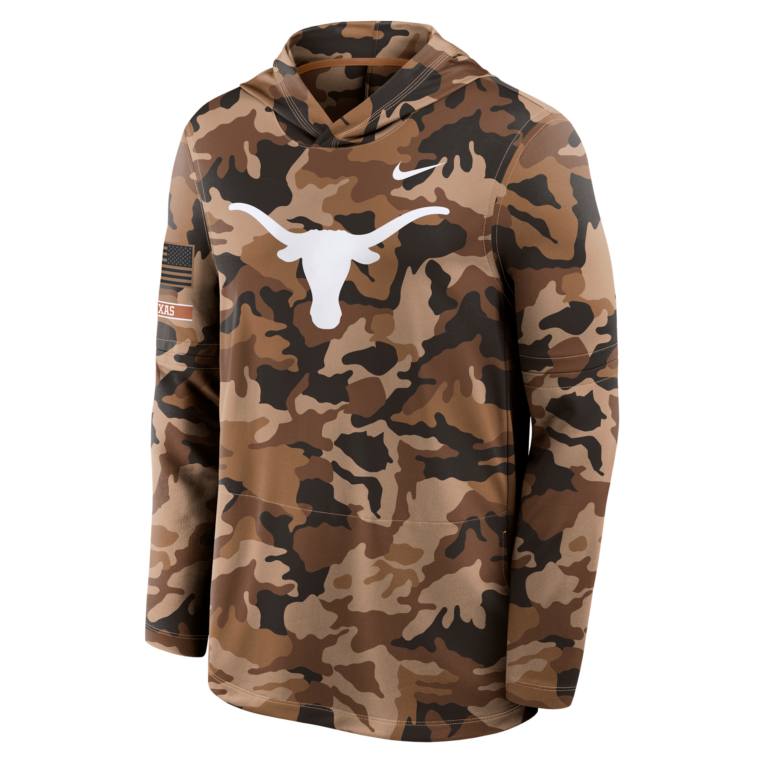 Texas 2026 Military Appreciation Nike Men's Dri-FIT College Long-Sleeve Hooded Top in Brown | 03B92EATXE-954