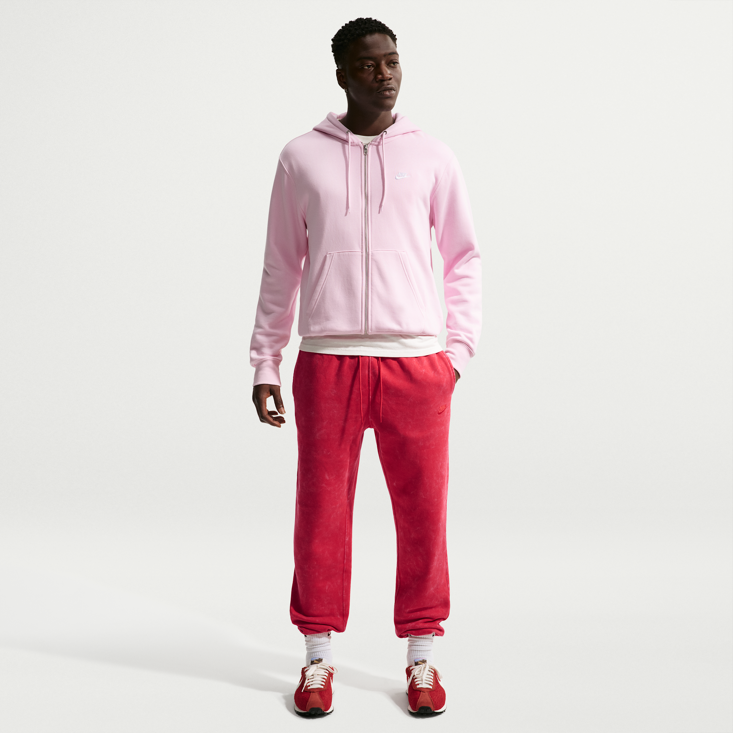 Men's Nike Sportswear Club Washed Cuffed Fleece Pants in Red | IQ1218-657
