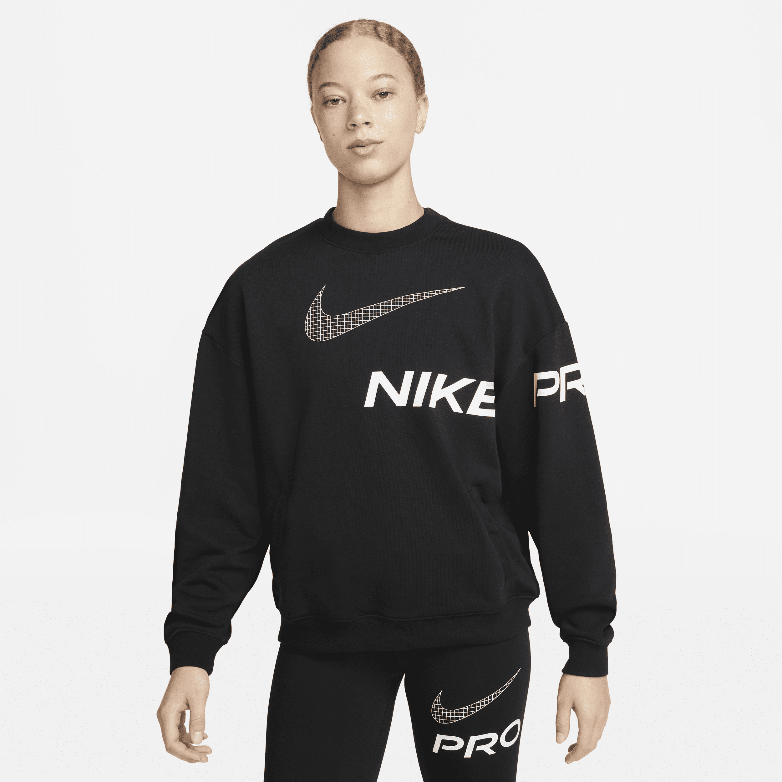 Shop Nike Women's Dri-fit Get Fit French Terry Graphic Crew-neck Sweatshirt In Black