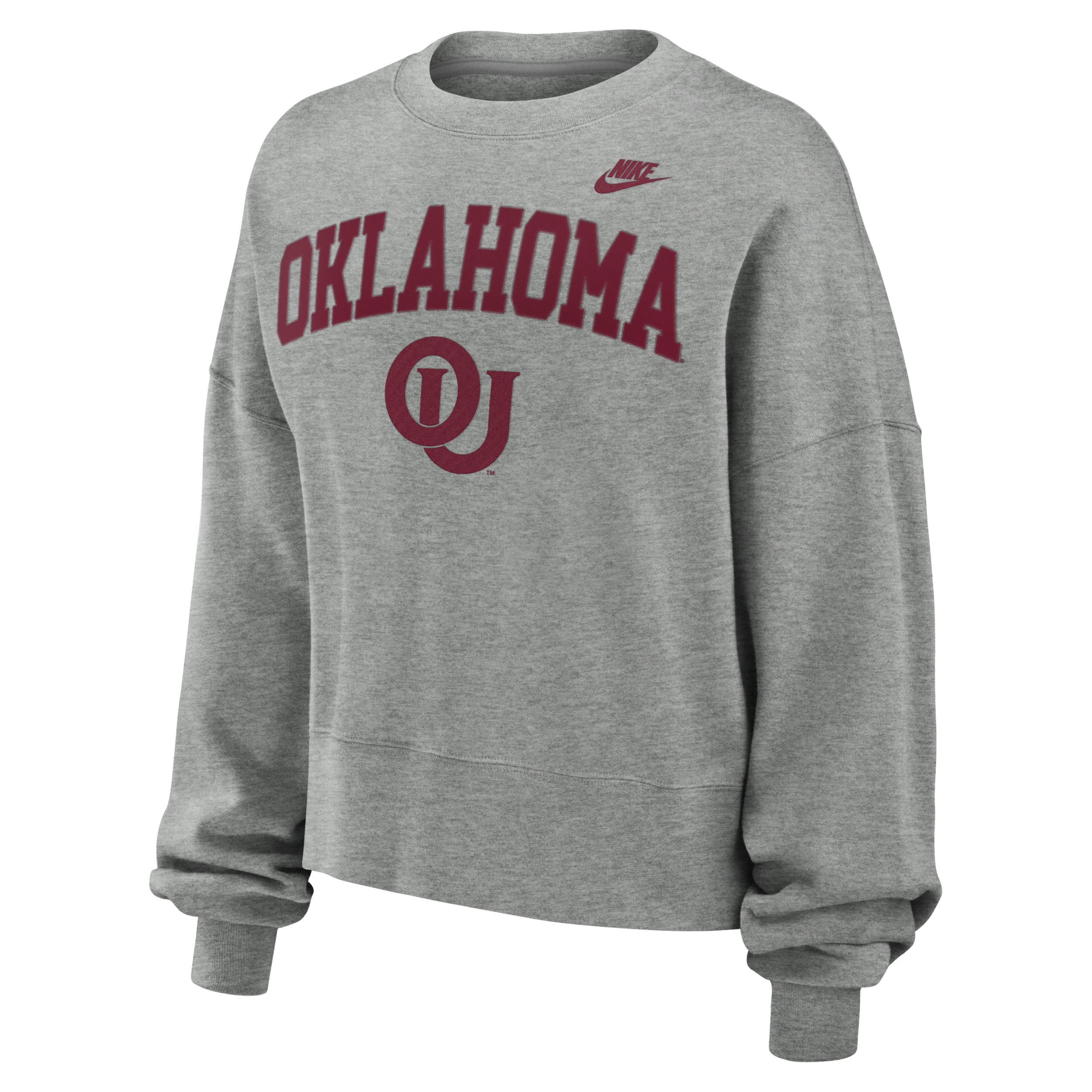 Nike Women's Heather Gray Oklahoma Sooners Legacy Fleece Classic Arch Oversized Cropped Tackle Twill Swea In Grey