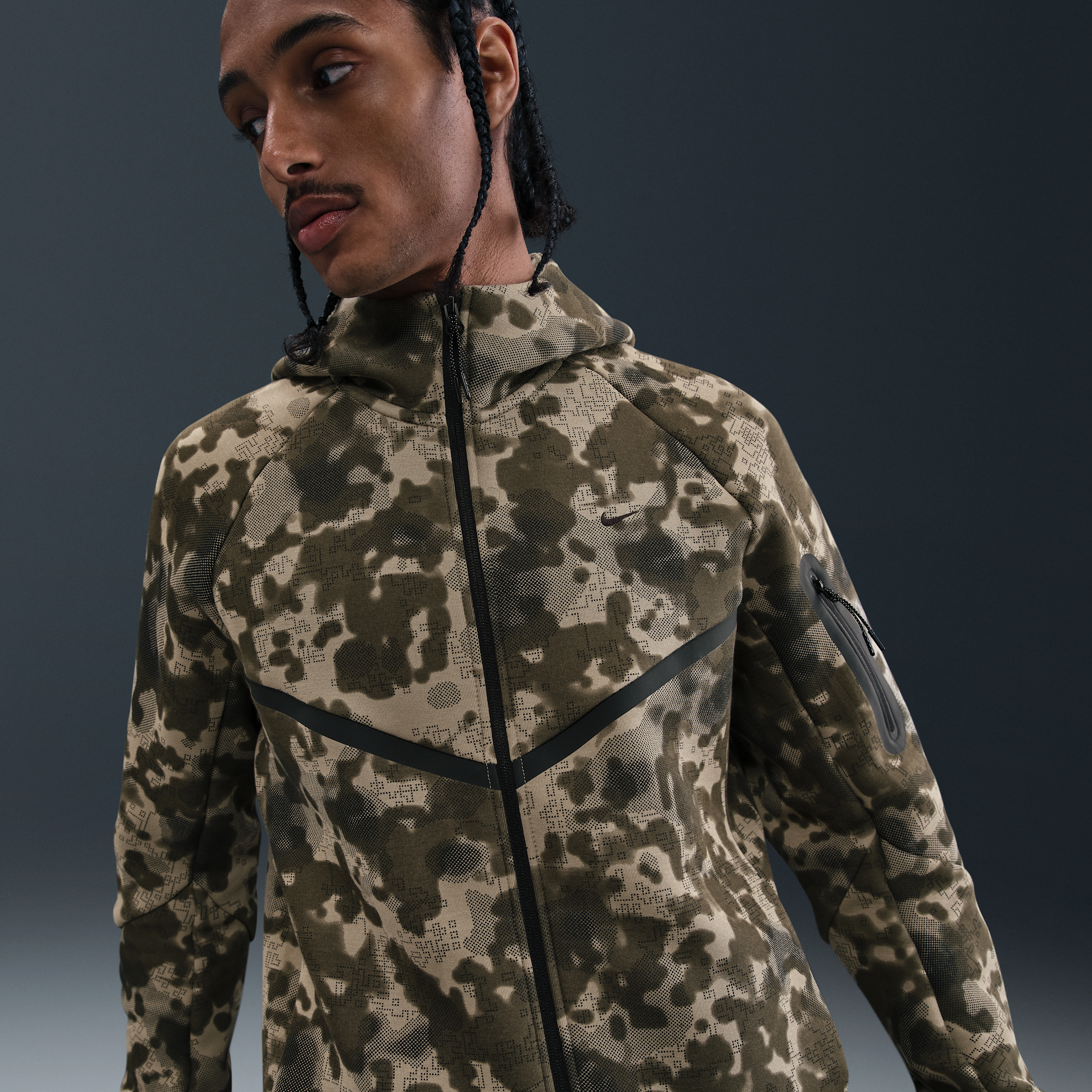 Nike Men's Tech Full-zip Fleece Camo Windrunner Jacket In Brown