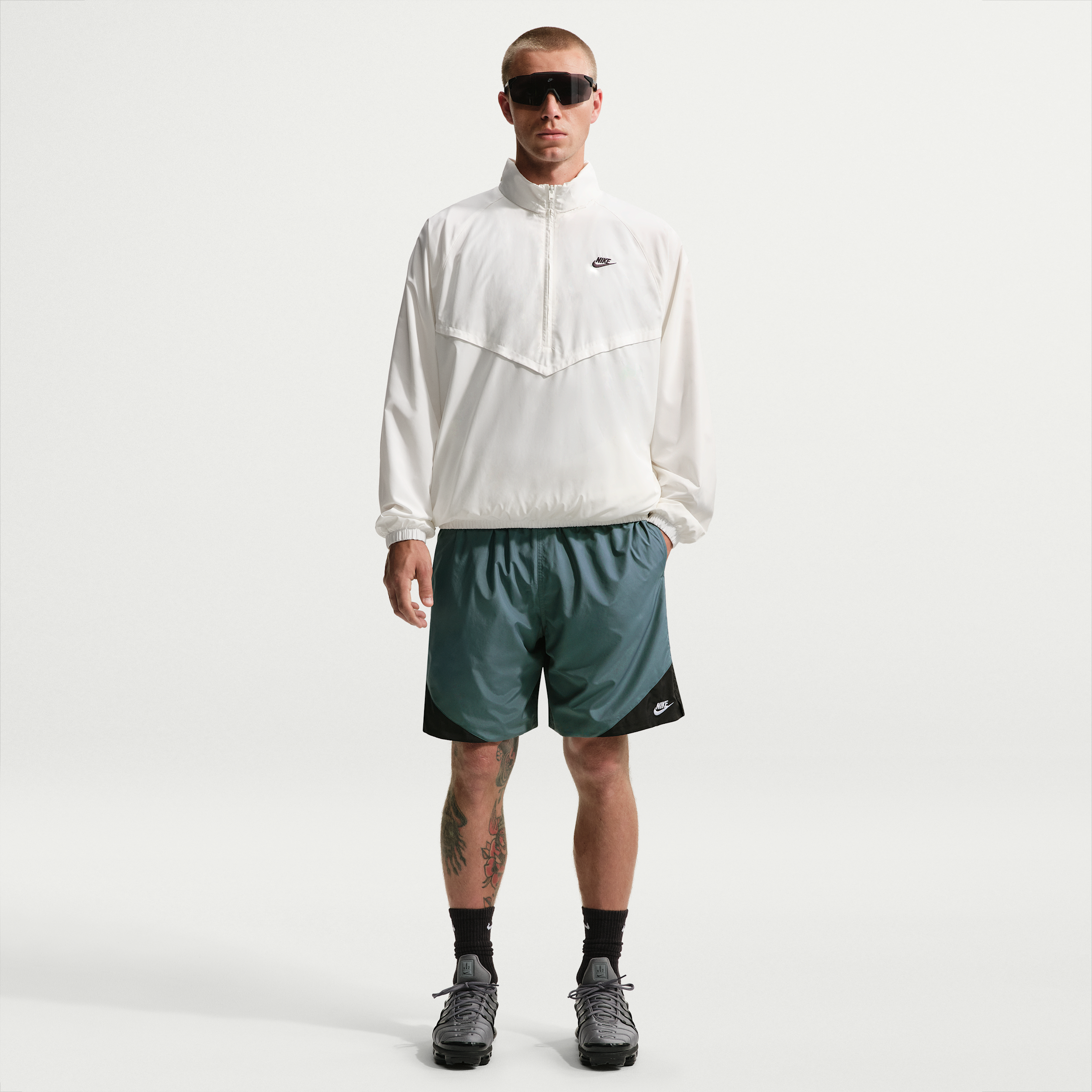 Nike Men's Windrunner 8" Woven Shorts in Mineral Slate/Black/White Size: Medium