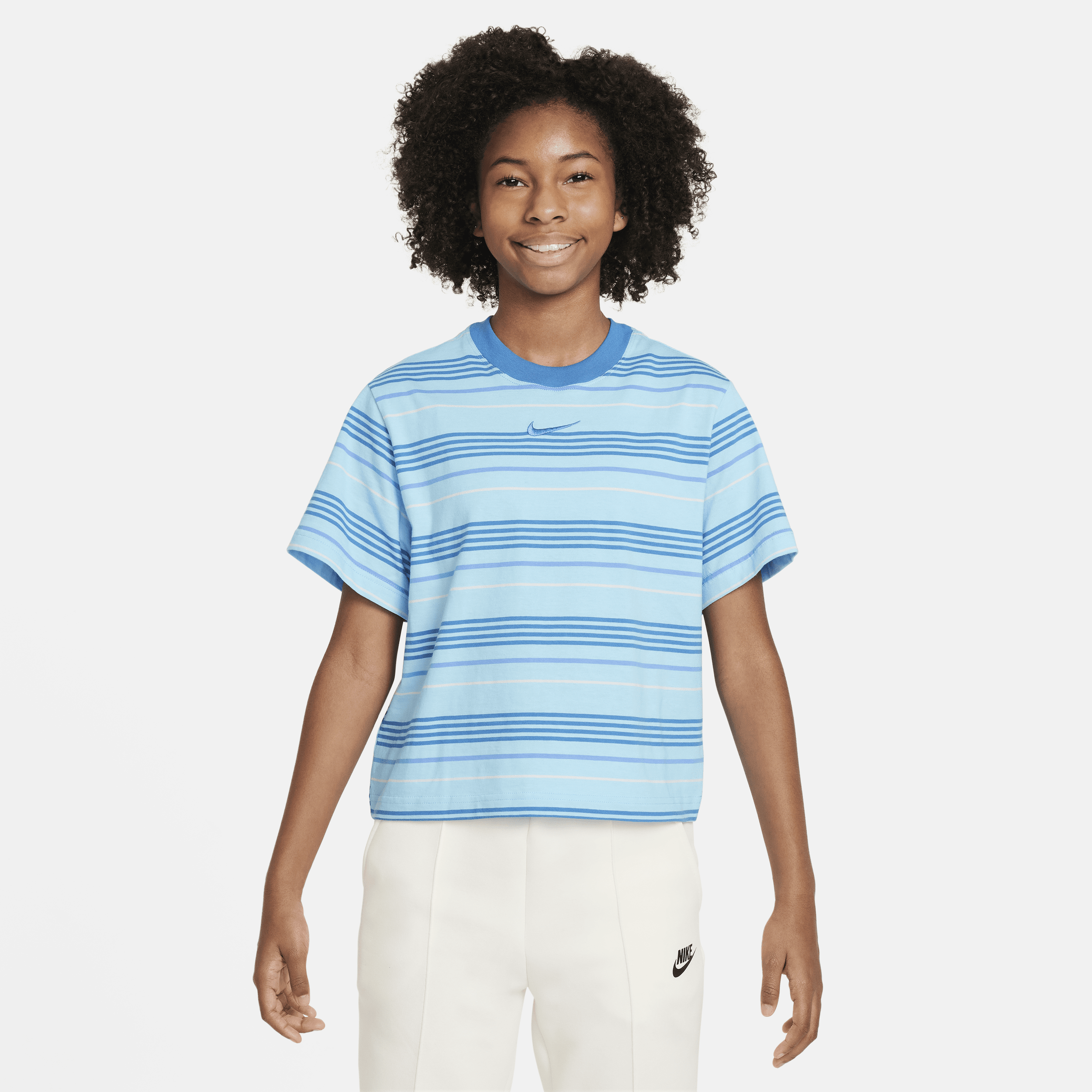 Nike Sportswear Essentials+ Big Kids' (girls') Boxy T-shirt In Blue