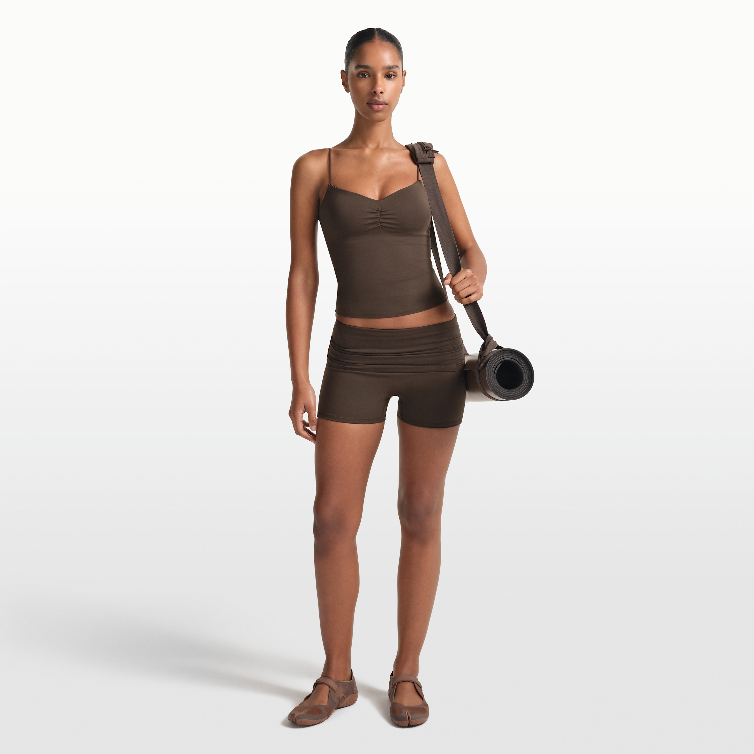 Nike Women's SKIMS Matte 3" Fold-Over Waistband Shorts in Brown | BOSHO9490W-DSP