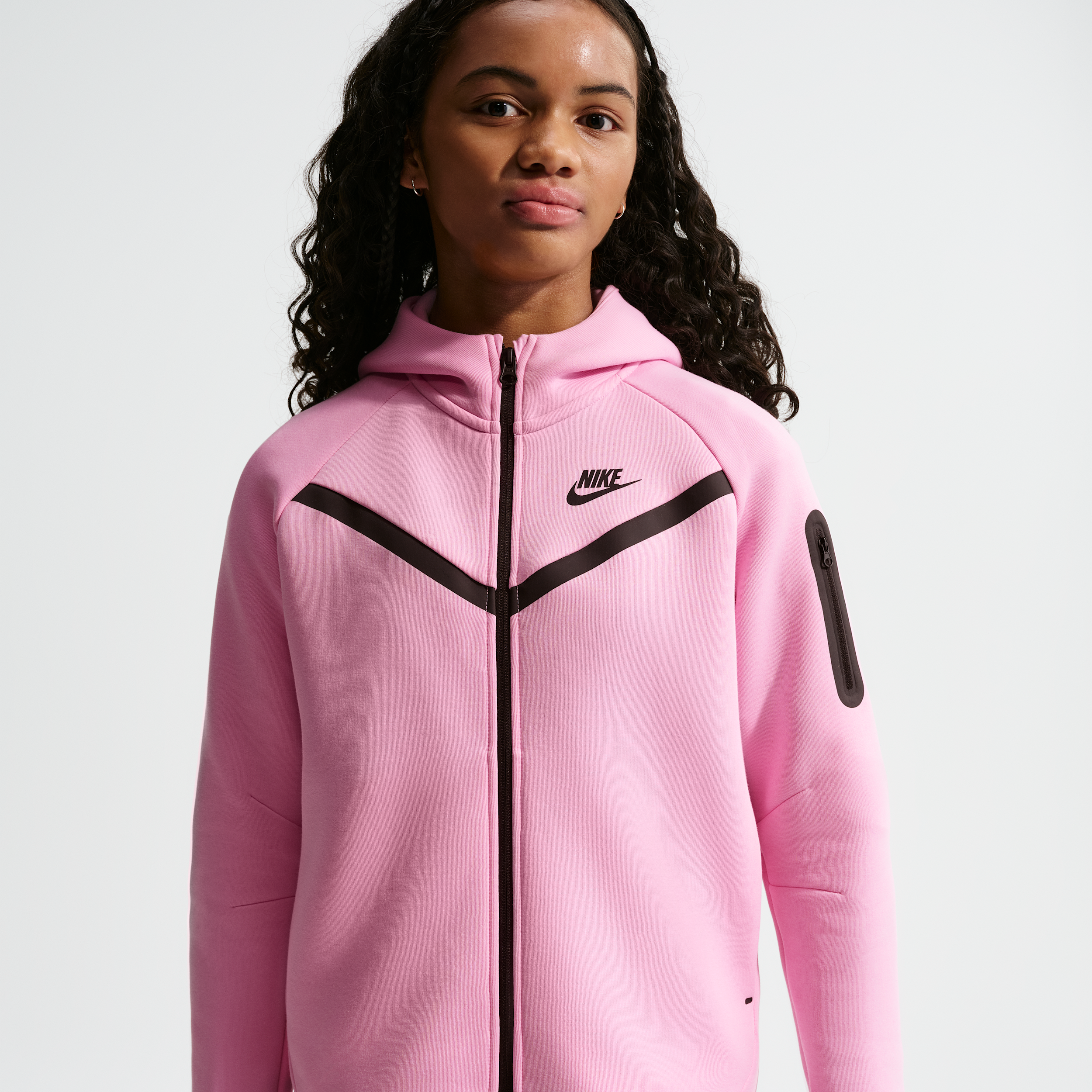 Unisex Nike Sportswear Tech Fleece Girls' Full-Zip Hoodie in Pink | HV8695-621