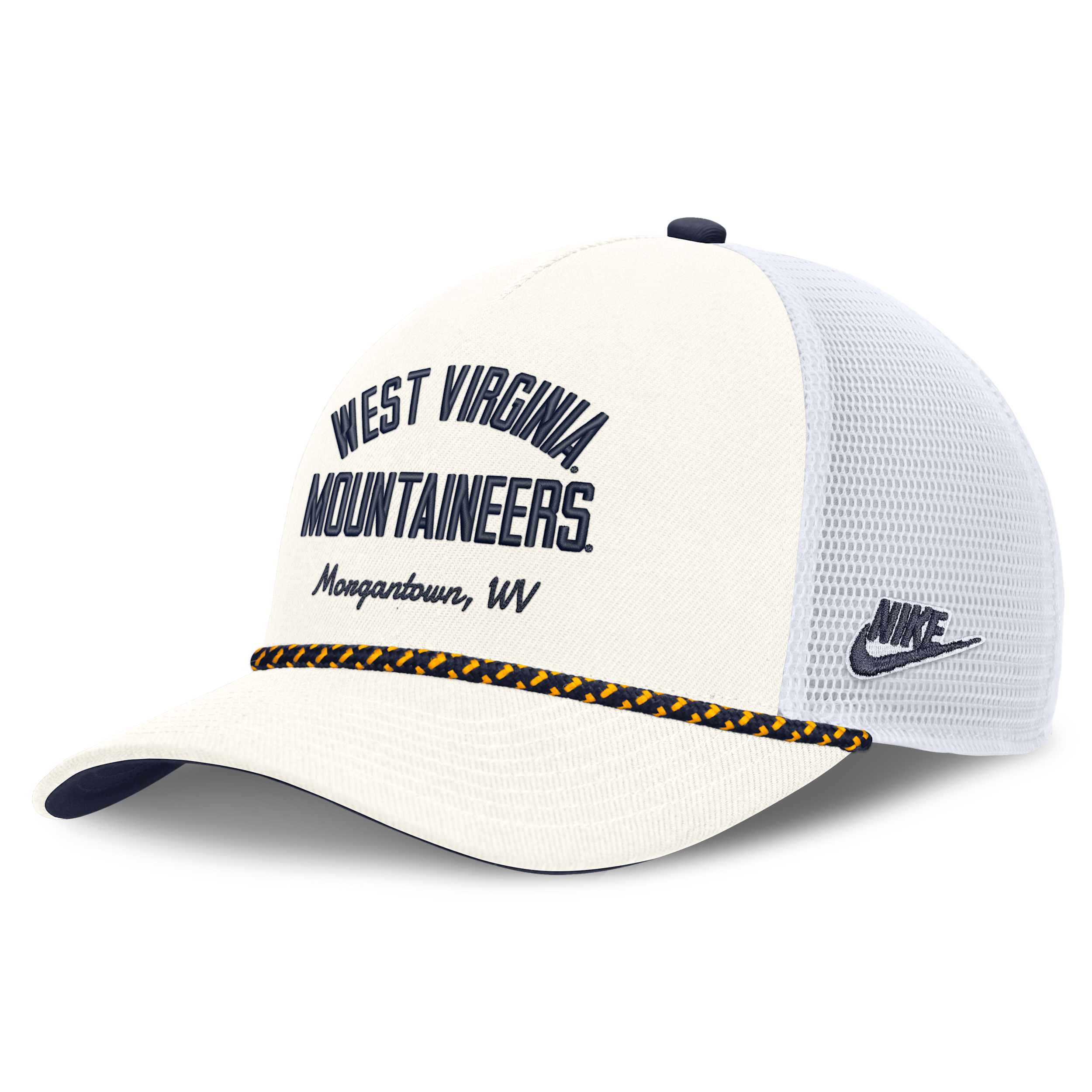 Nike Men's and Women's White West Virginia Mountaineers Mascot Rope Trucker Adjustable Hat - White, Navy