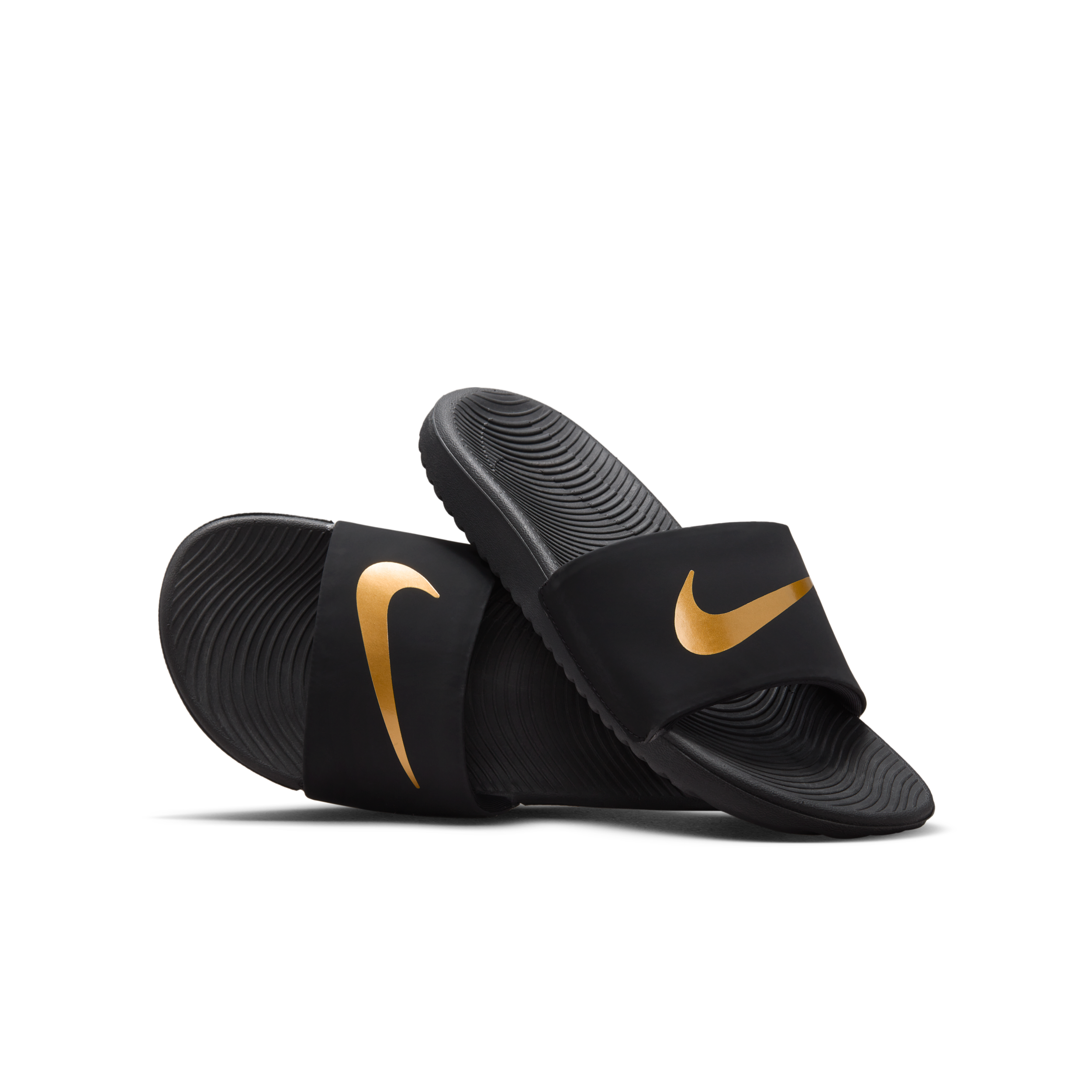 Nike Kids' Kawa Slide Sandal Little/Big Kid Sandals (Black/Silver Gold) - Size 3.0 M