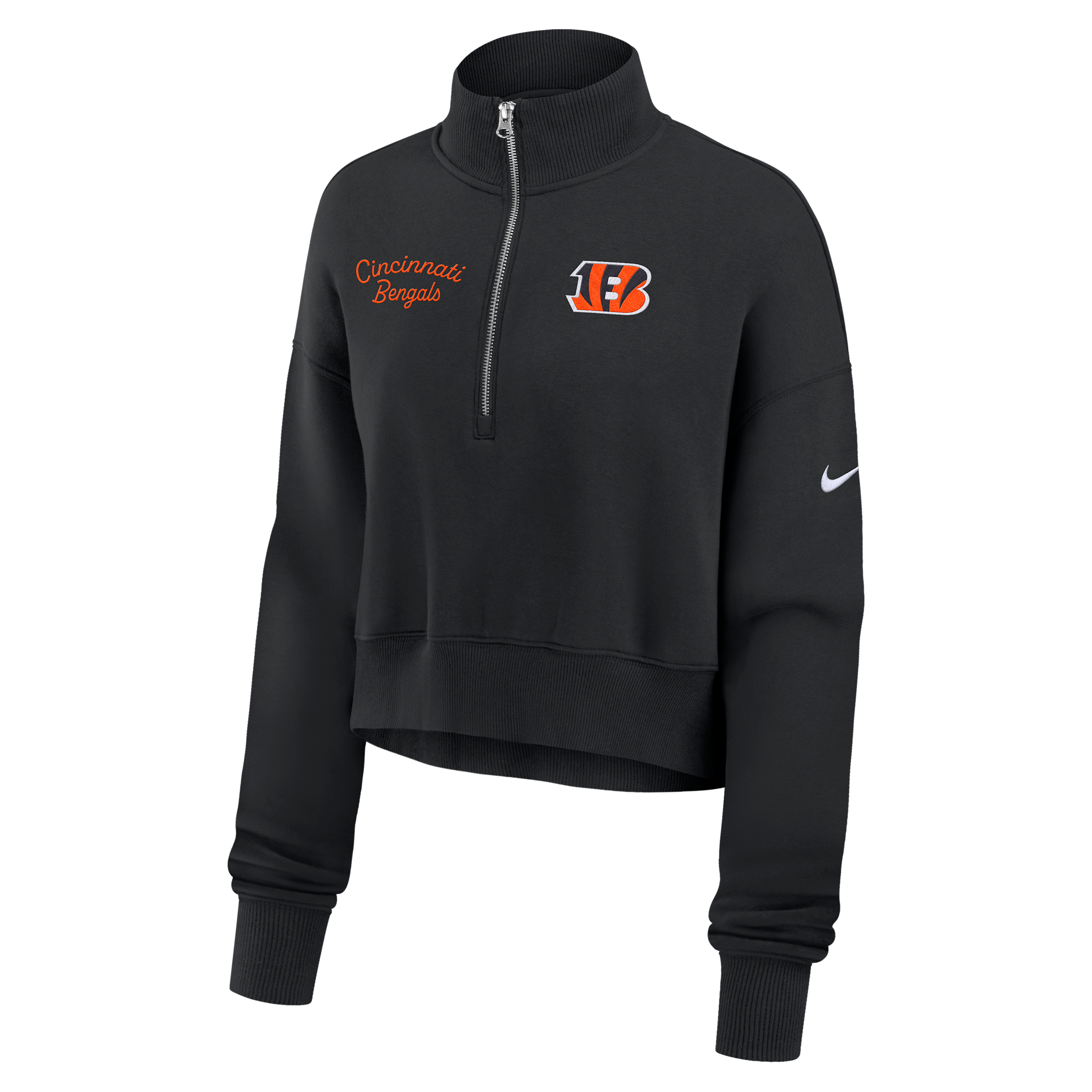 Cincinnati Bengals Phoenix Nike Women's NFL Cropped 1/4-Zip Crew in Black | 01N900A9A-DJR