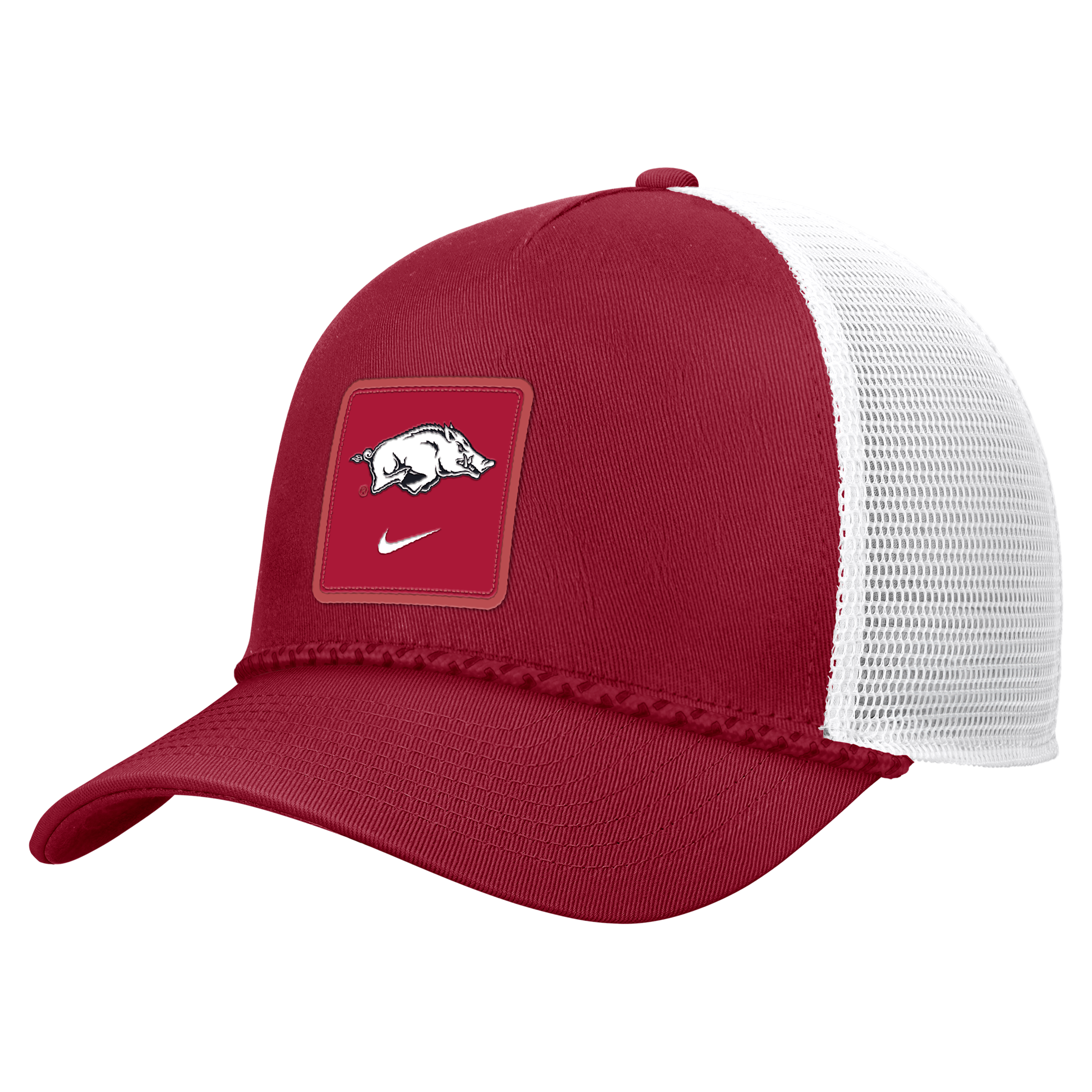 Arkansas Sideline Rope Nike Unisex College Trucker Adjustable Hat in Red | C13777C686ARKS-CRM
