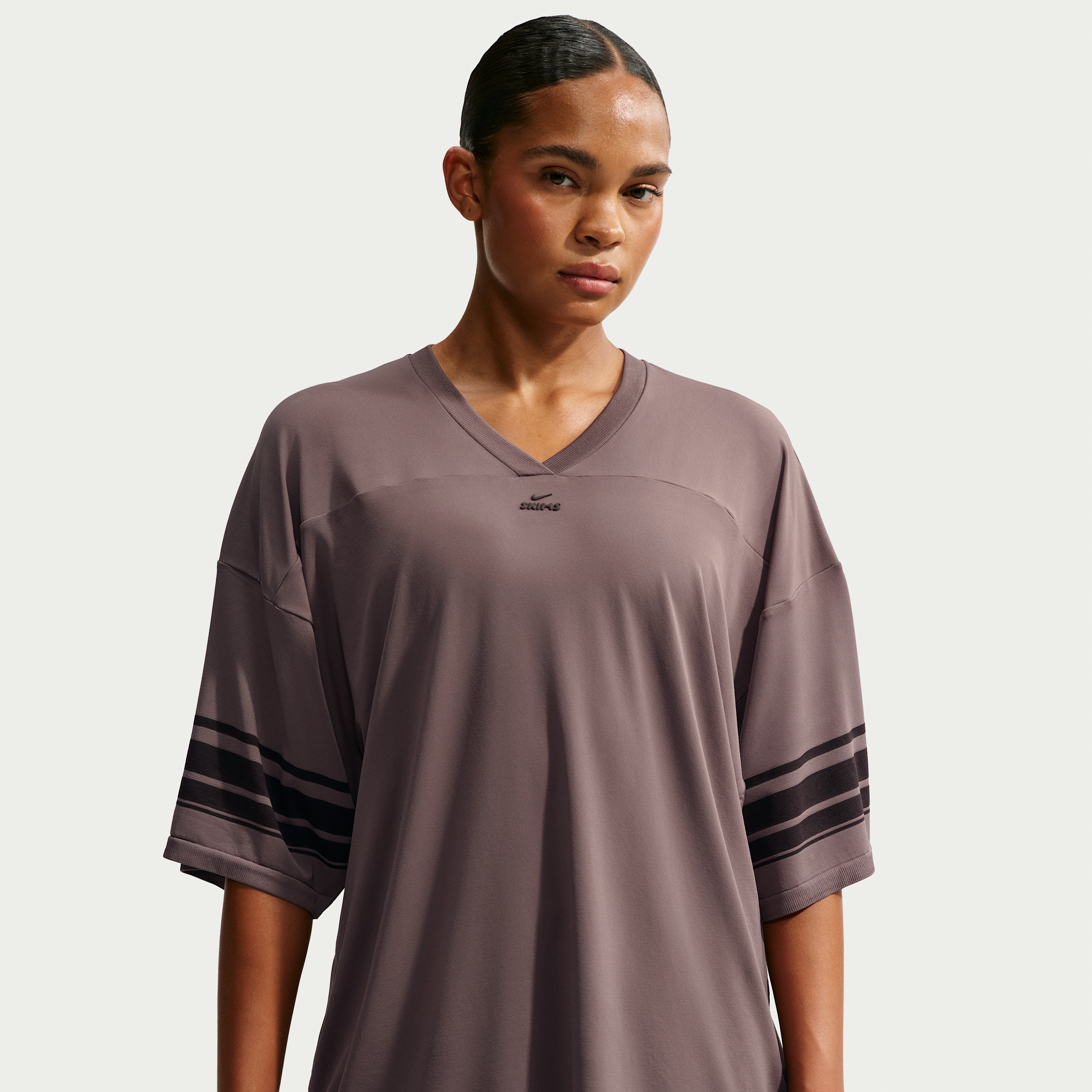 Nike Women's SKIMS Stretch Knit Oversized V-Neck Top in Brown | IU2216-241