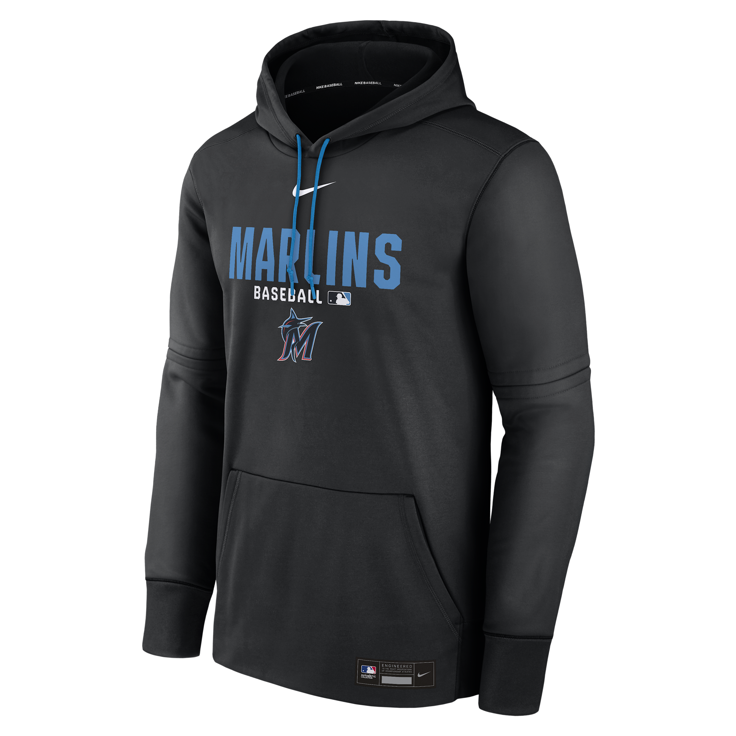 Men's Miami Marlins Authentic Collection Nike Therma MLB Pullover Hoodie in Black | NAC3092NMQM-RMG