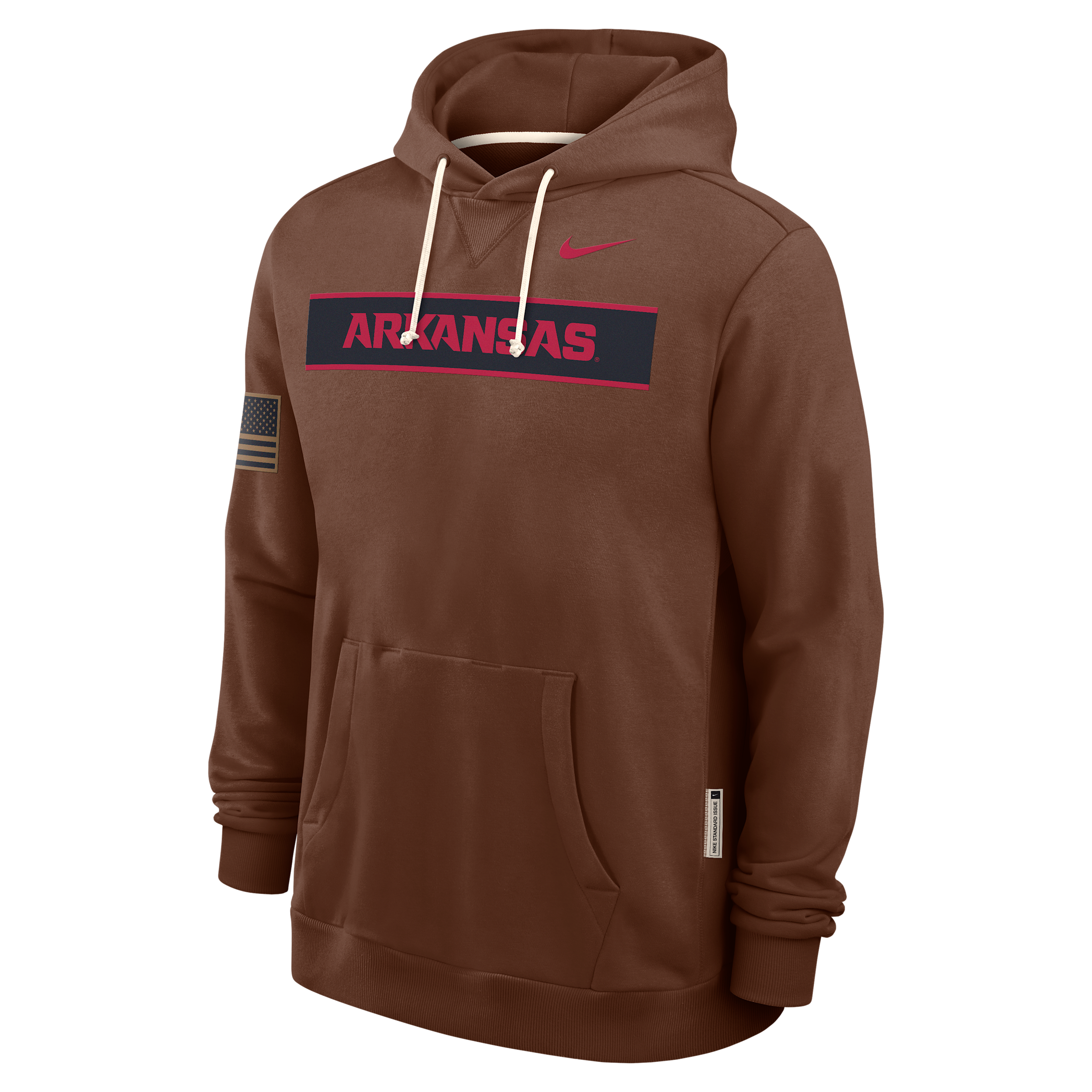 Arkansas 2026 Military Appreciation Nike Men's Dri-FIT College Long-Sleeve Hooded Top in Brown | IV9812-255