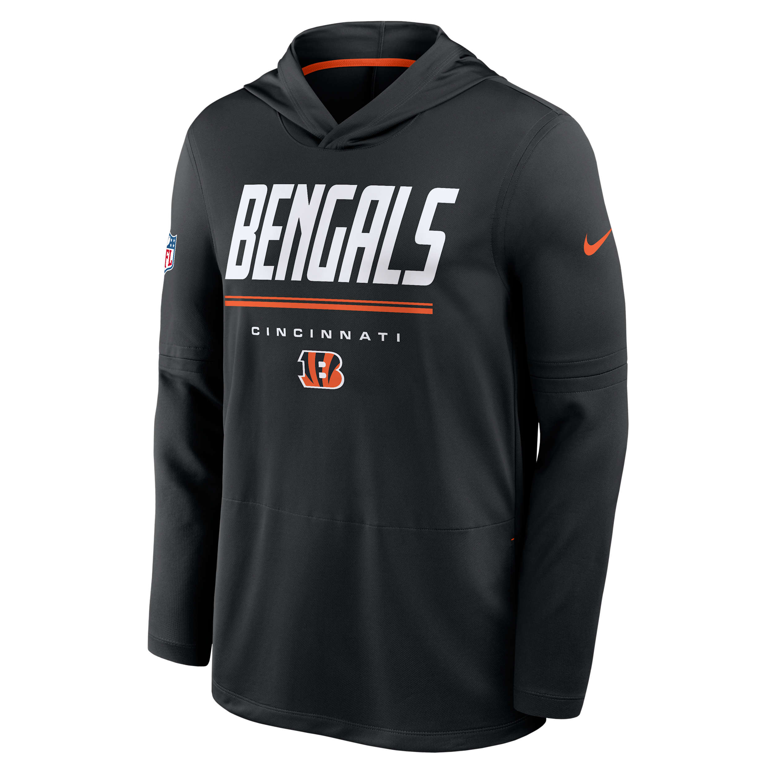 Nike Men's Black Cincinnati Bengals Sideline Lightweight Long Sleeve Dri-fit Hoodie - Black, Orange