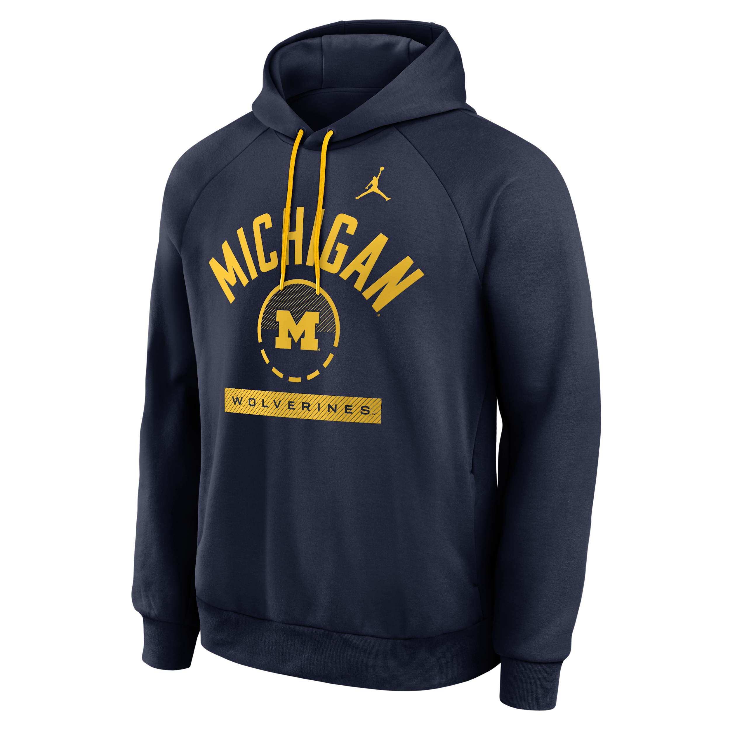Jordan Men's Navy Michigan Wolverines Courtside Practice Dri-fit Raglan Fleece Hoodie - Navy, Gold