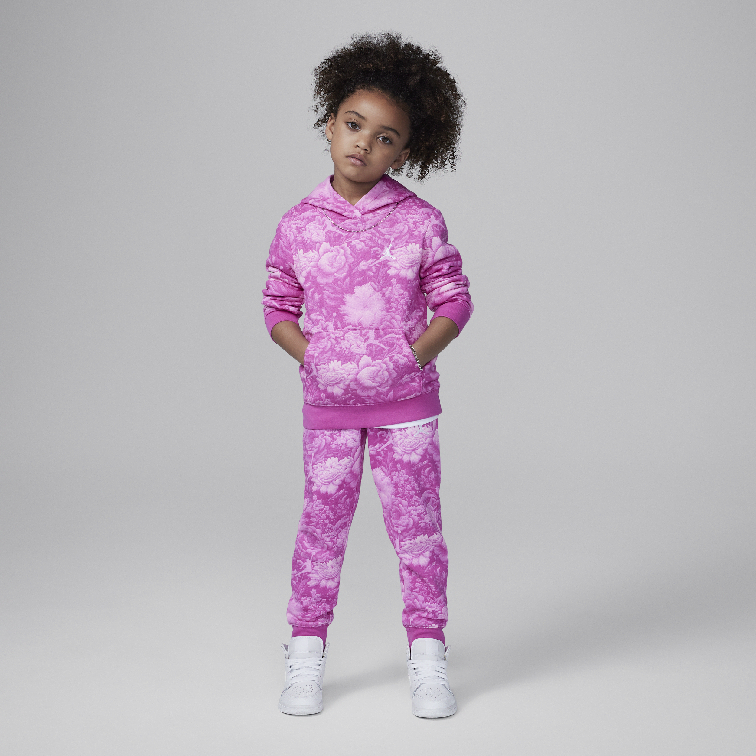 Jordan Brooklyn Essentials Little Kids' 2-piece Floral Printed Pullover Set In Pink