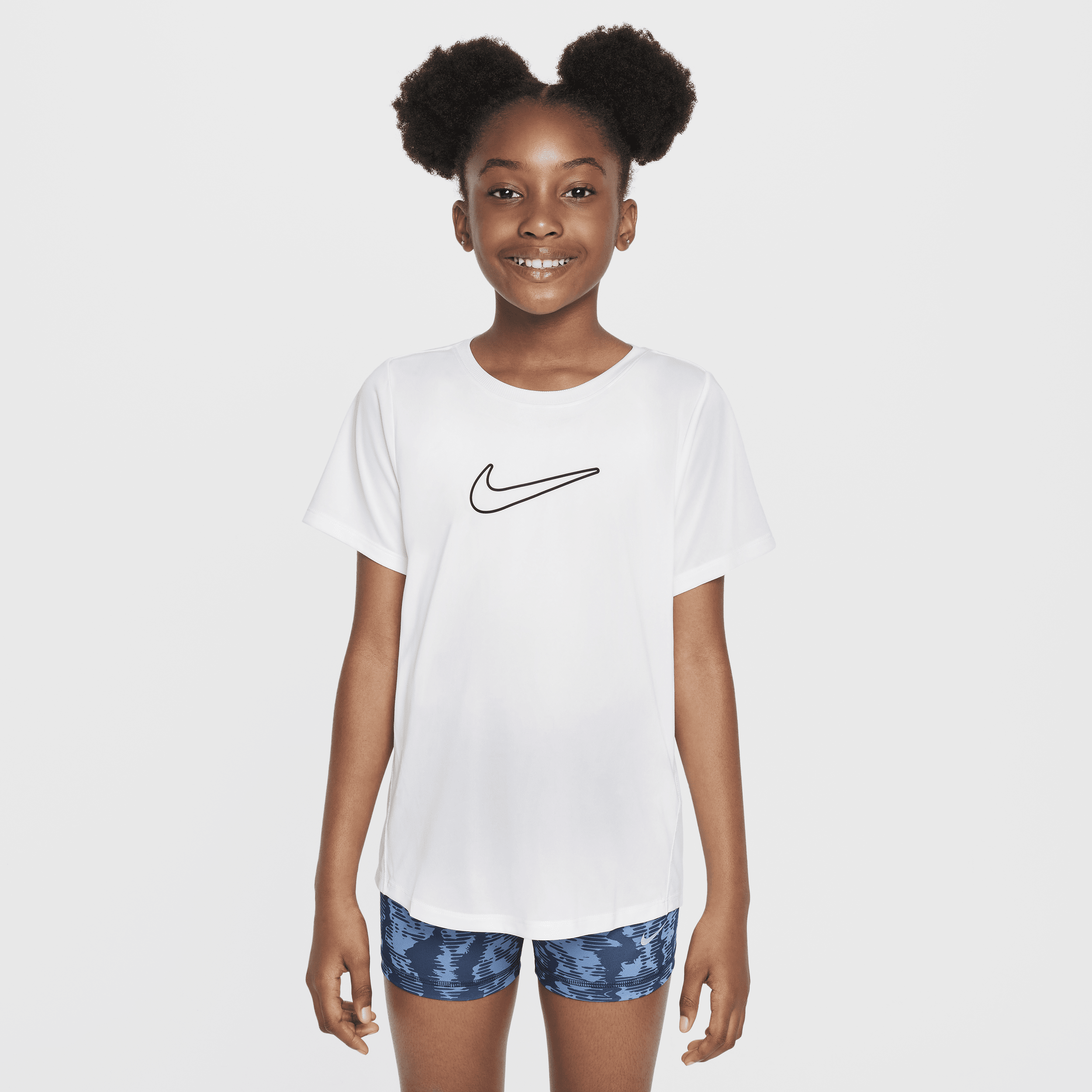 Nike Dri-fit One Big Kid Girls Crew Neck Short Sleeve Regular Fit Graphic T-shirt In White