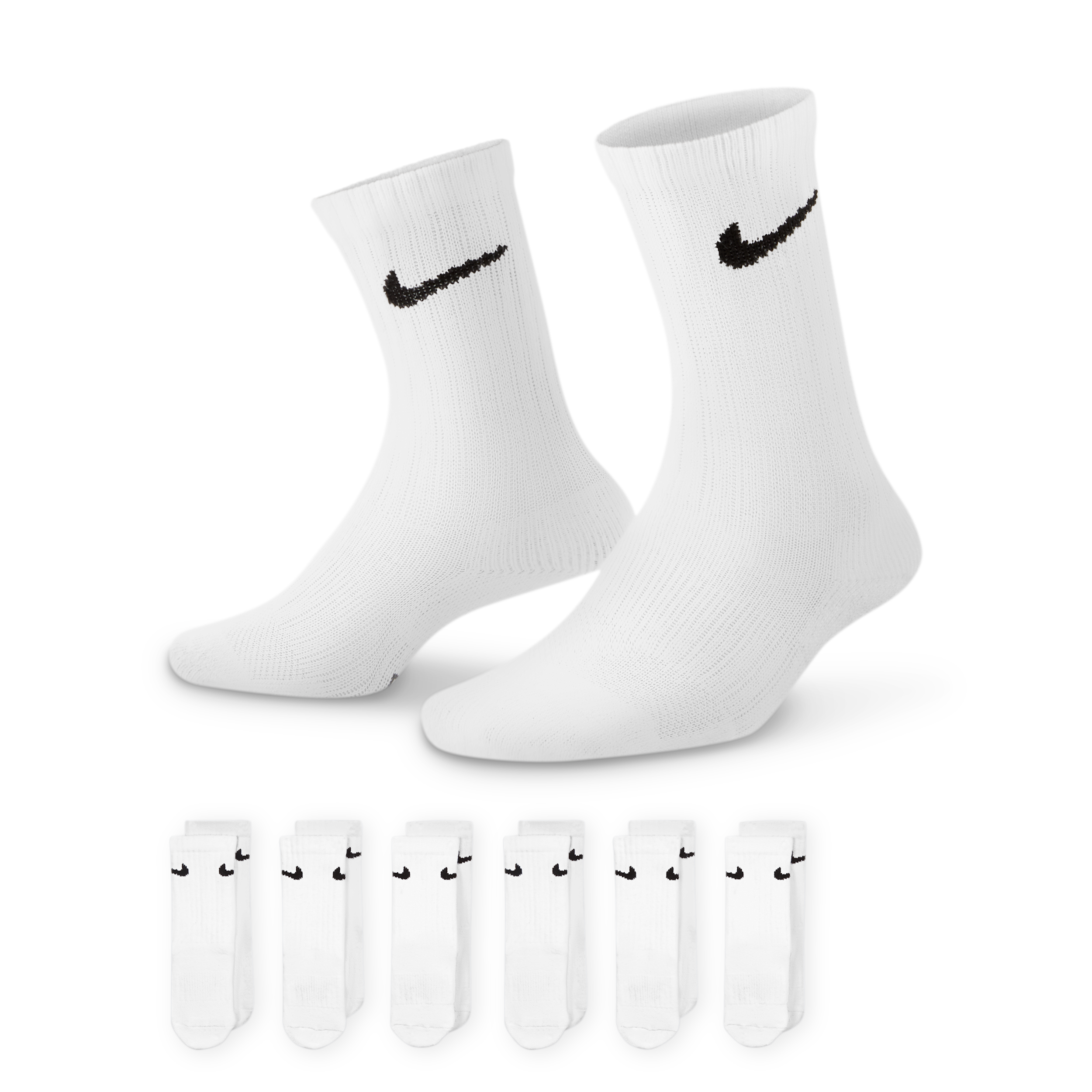 Nike Dri-FIT Performance Basics Little Kids' Crew Socks (6 Pairs) in White, Size: 7C-10C | RN0019-001