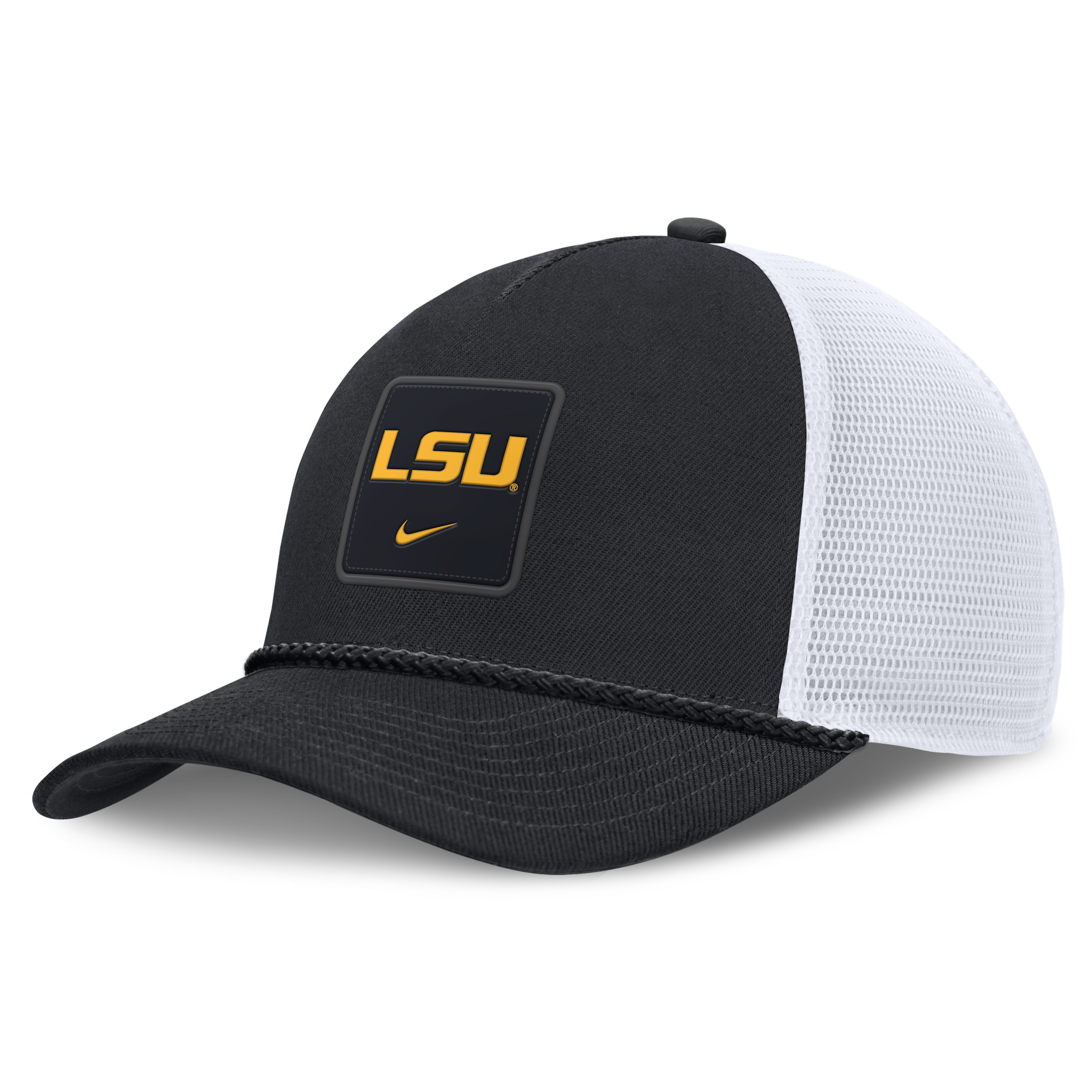 LSU Sideline Gameday Rope Nike Unisex College Trucker Adjustable Hat in Black | NC97093NLSN-Z6W