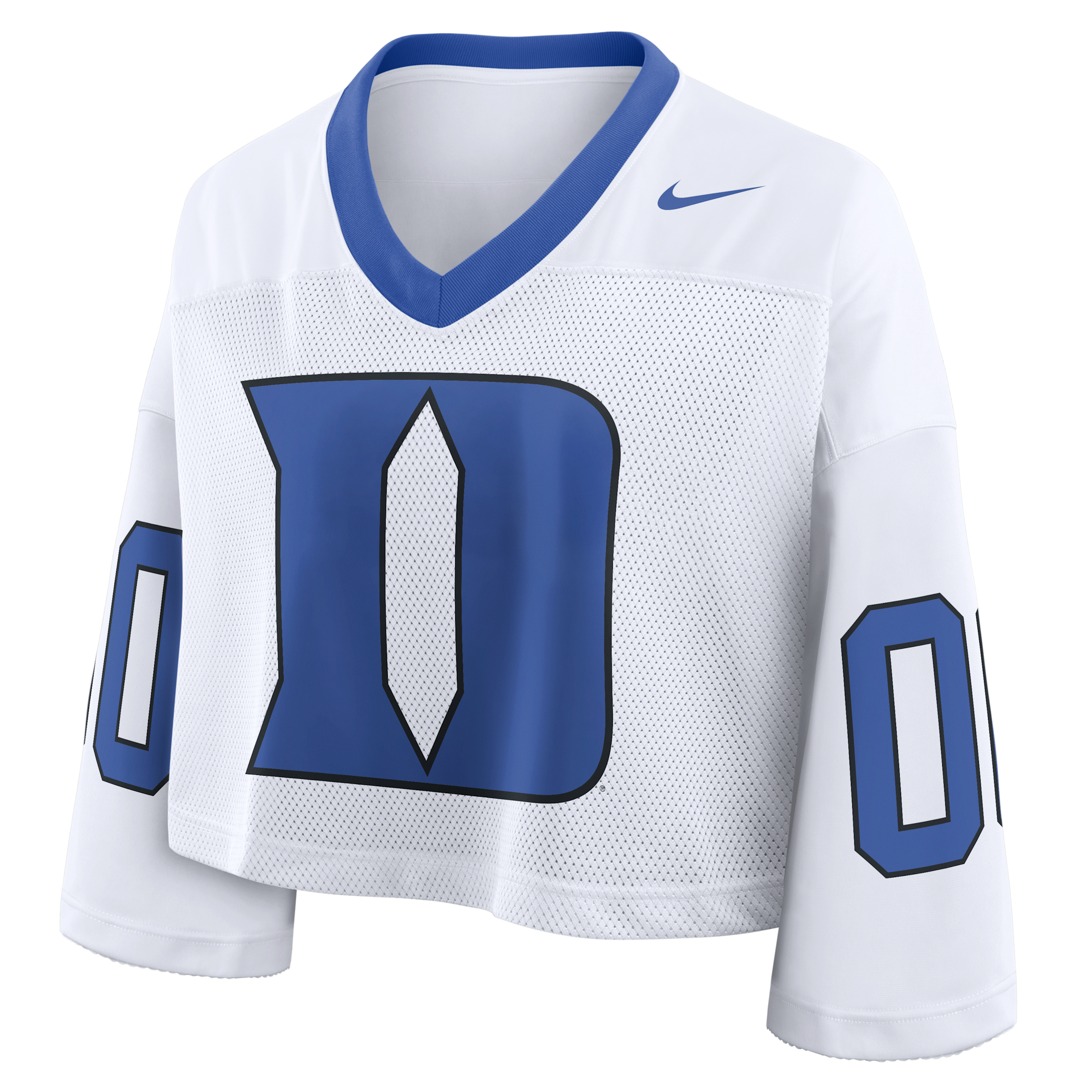 Nike Women's White Duke Blue Devils Oversized Logo Cropped Fashion Jersey - White