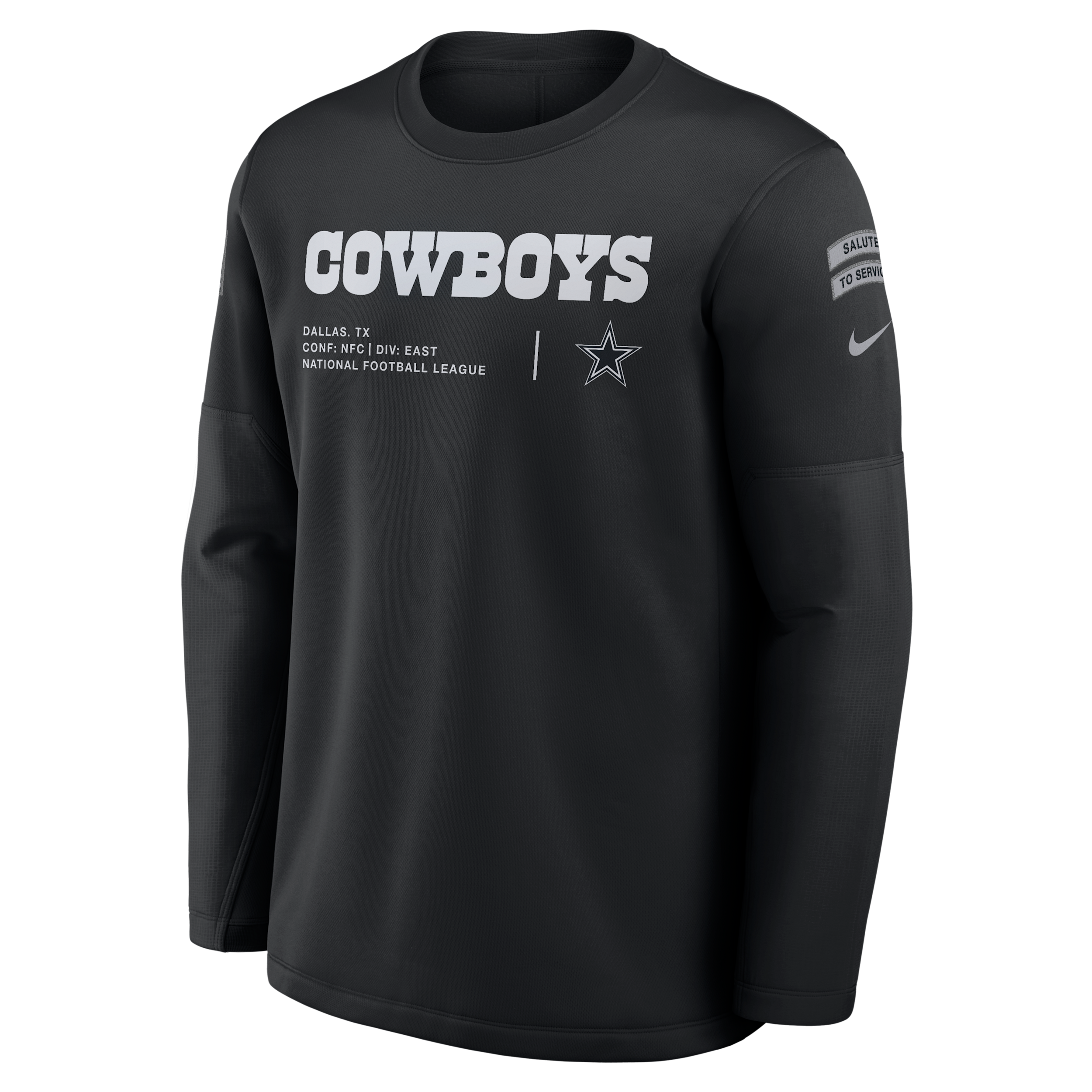 Nike Men's Black Dallas Cowboys 2026 Salute to Service Sideline Coaches Crewneck Therma-fit Sweatshirt - Black
