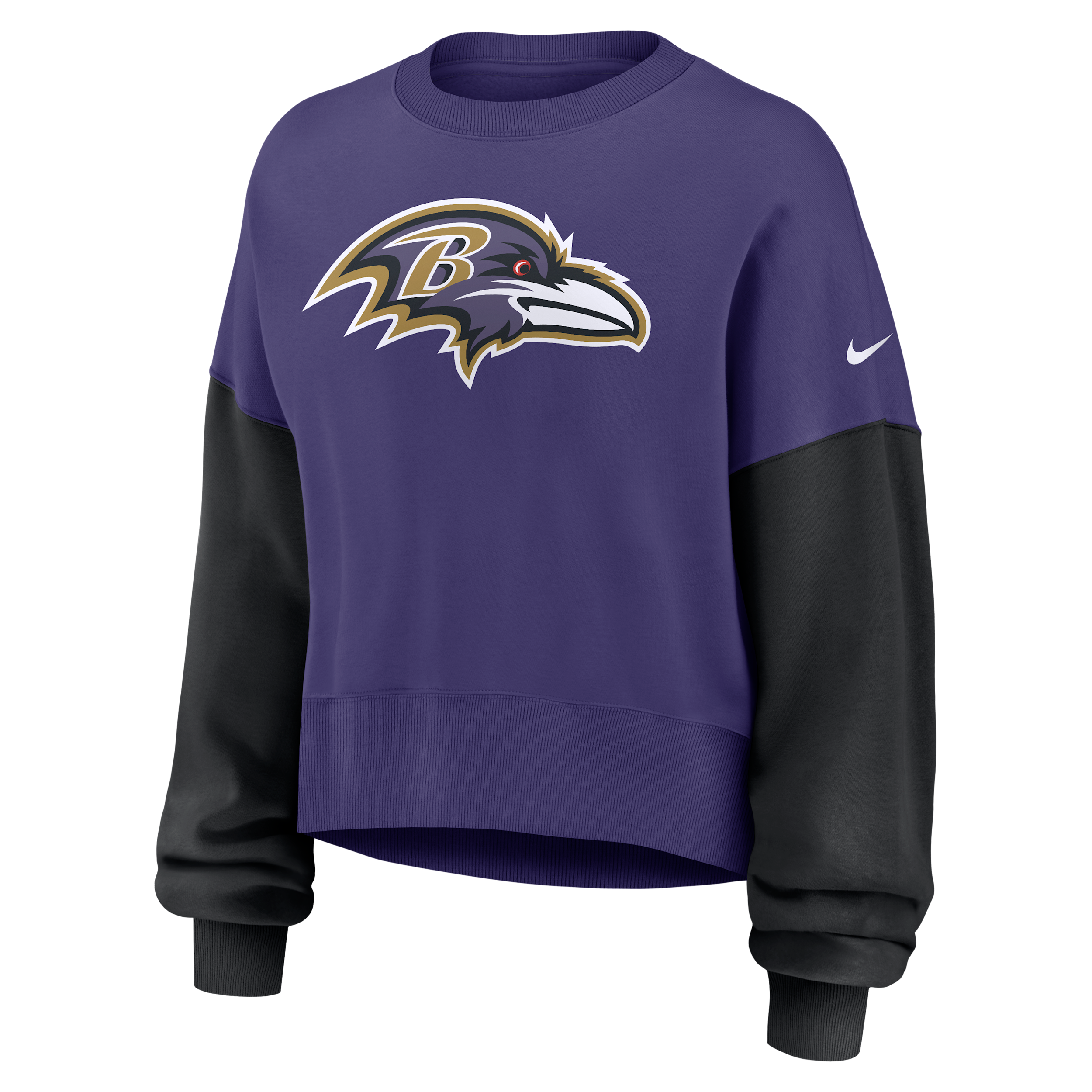 Nike Purple Baltimore Ravens Oversized Color-block Pullover Sweatshirt In Purple