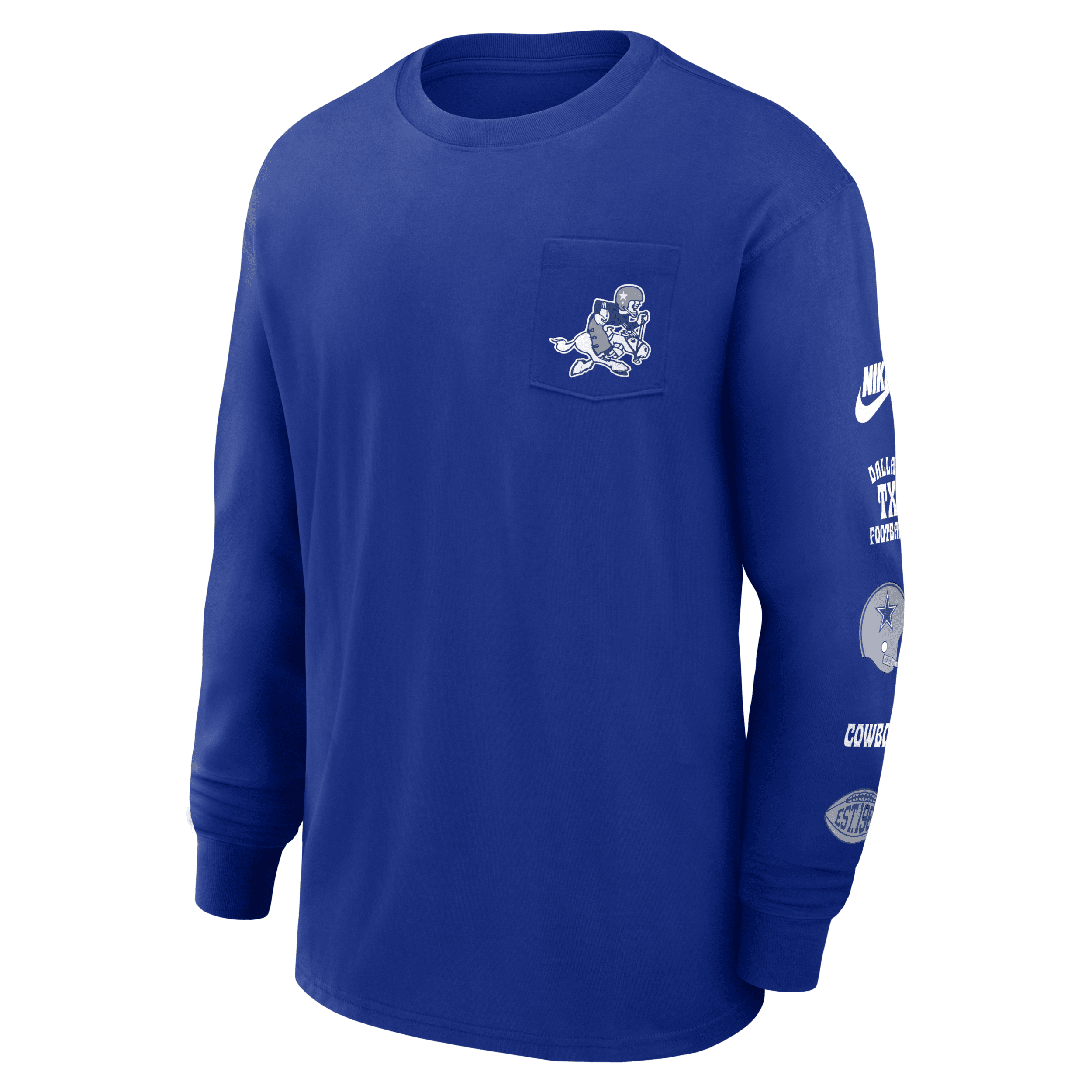 Dallas Cowboys Rewind Max90 Pocket Nike Men's NFL Long-Sleeve T-Shirt in Blue | 01ND4DAV6Z-EVL