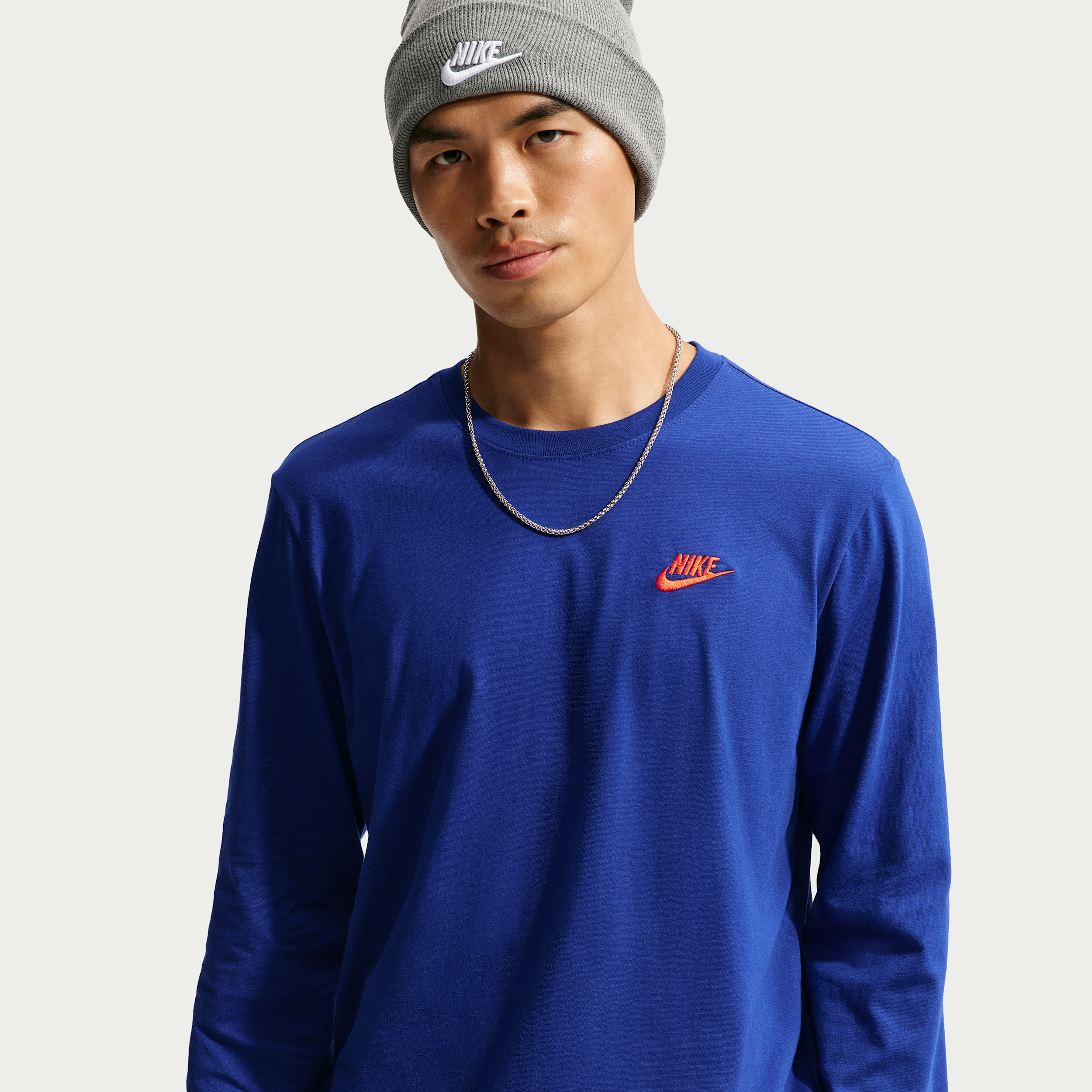 Nike Sportswear Club Mens Crew Neck Long Sleeve Quick Dry Embroidered Active T-Shirt, Xx-large, Blue