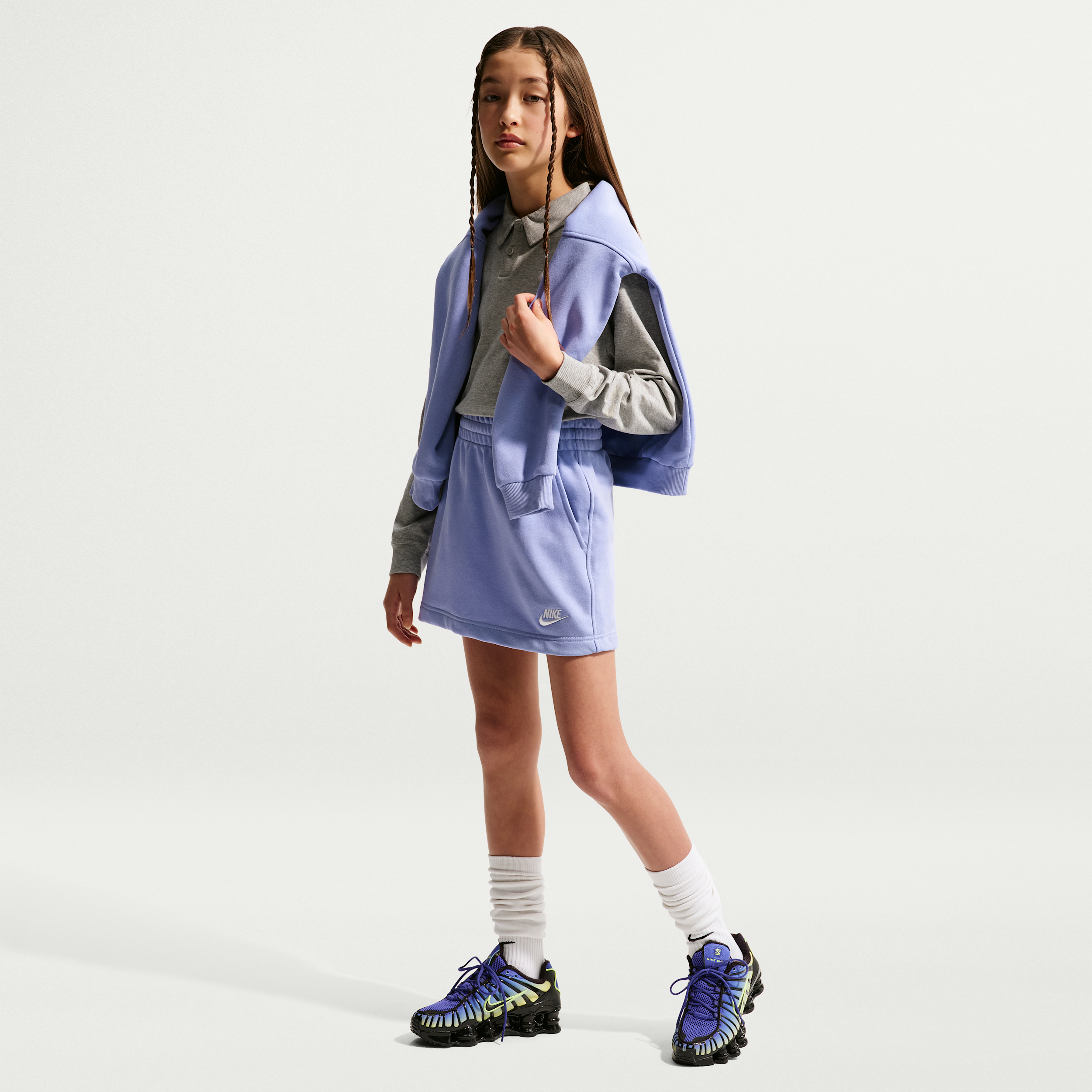 Nike Sportswear Club Big Kids' (Girls') French Terry Skirt in Purple | HQ9432-569