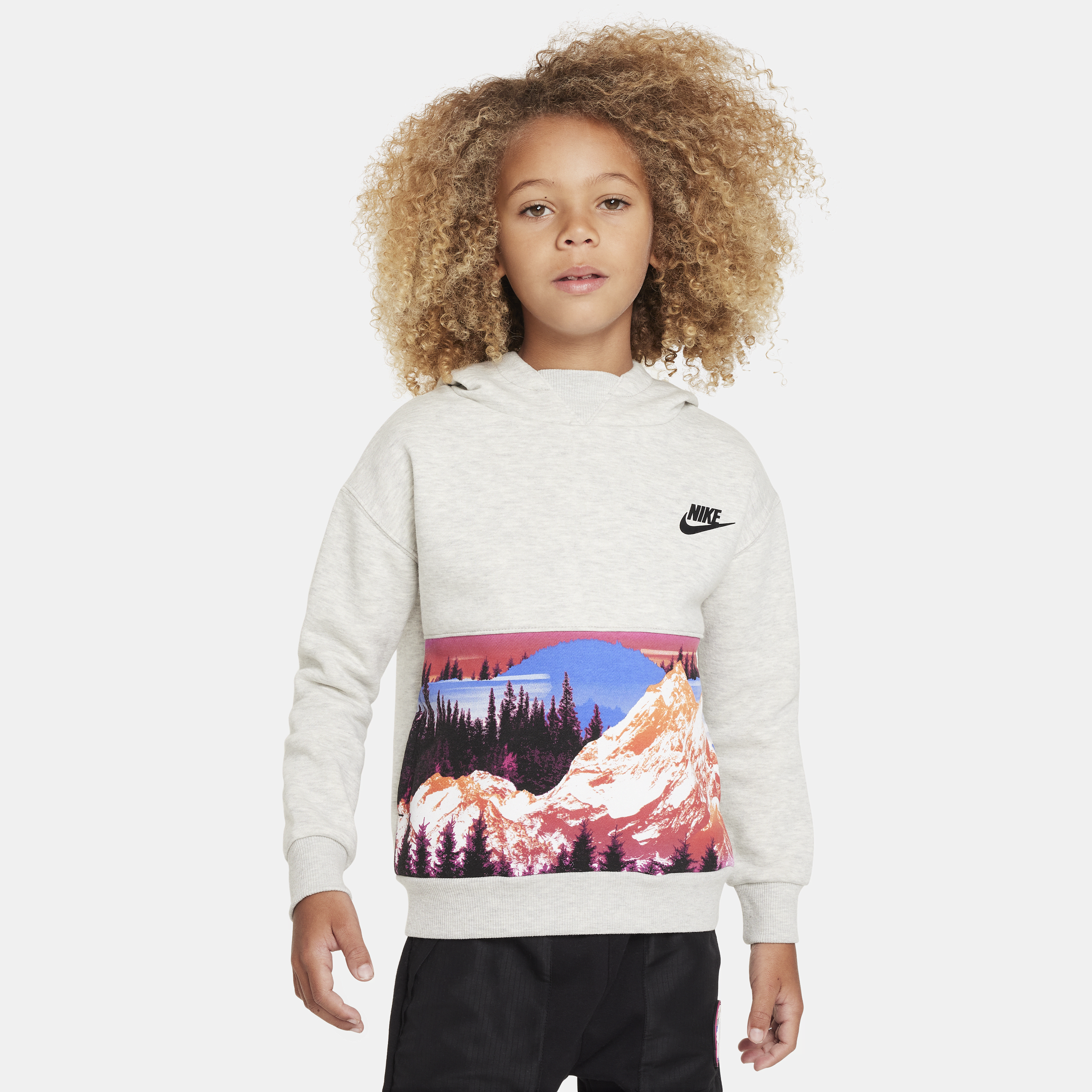 Nike Sportswear Snow Day Fleece Printed Pullover Little Kids Hoodie In Grey