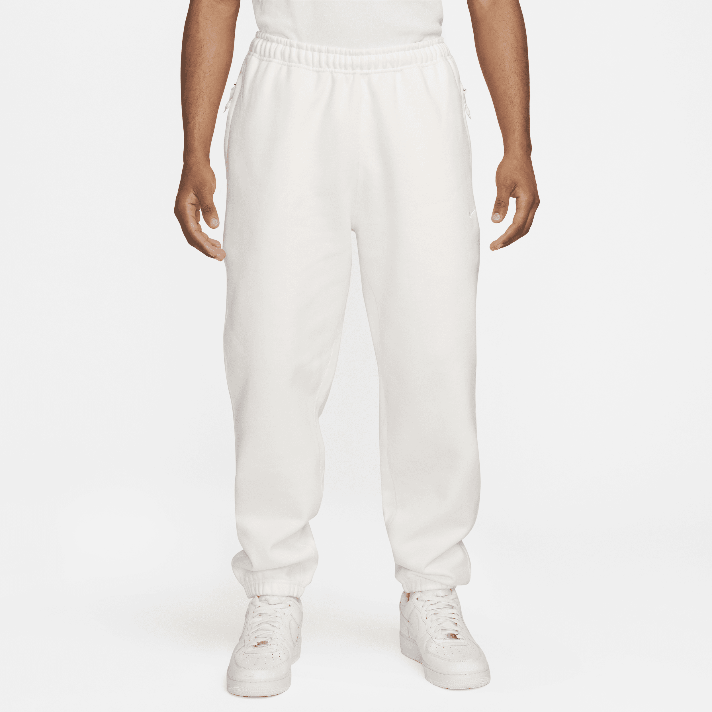 Shop Nike Men's Solo Swoosh Fleece Pants In White
