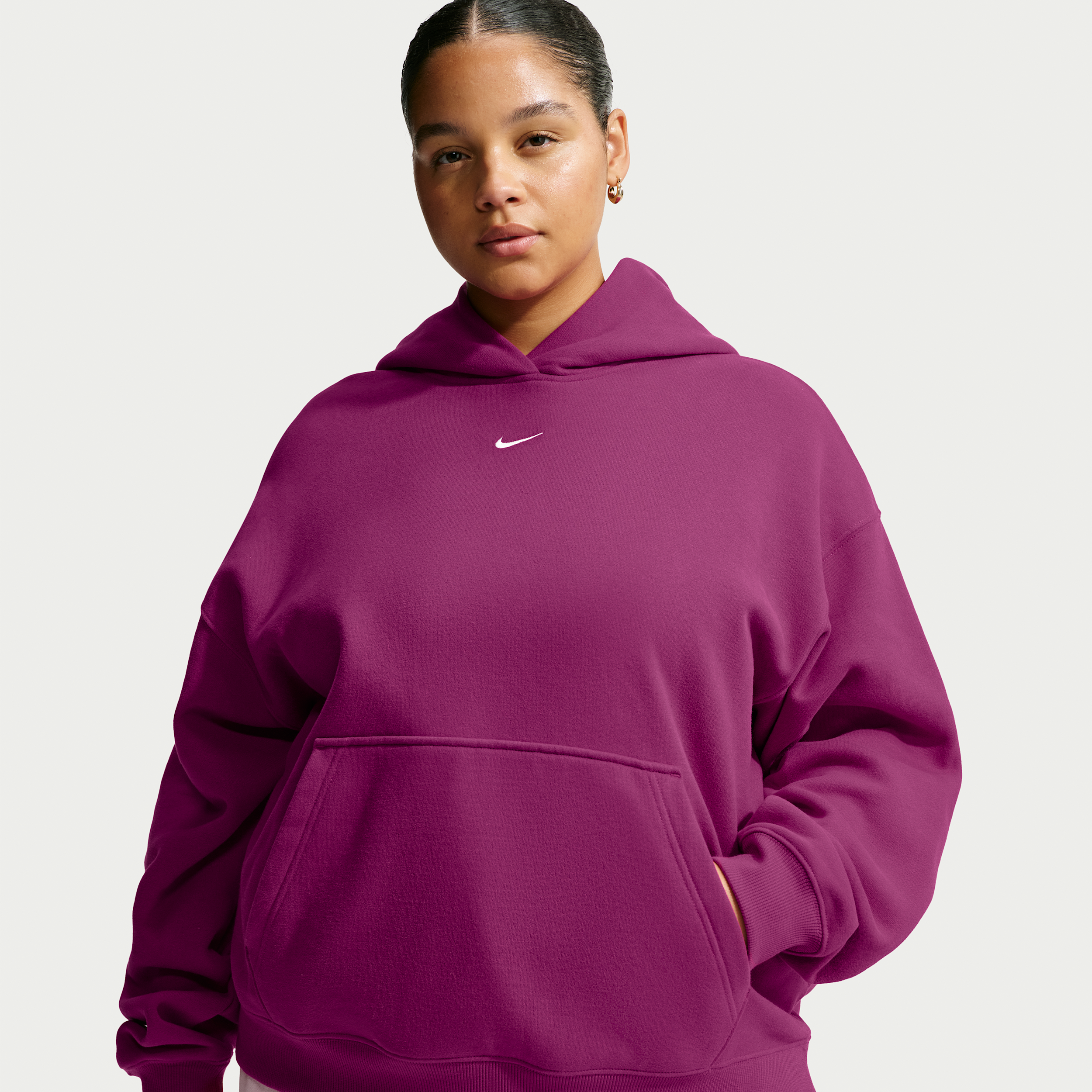 Nike Women's Studio Fleece Medium Weight Oversized Pullover Hoodie (Plus Size) in Red | IW4769-630