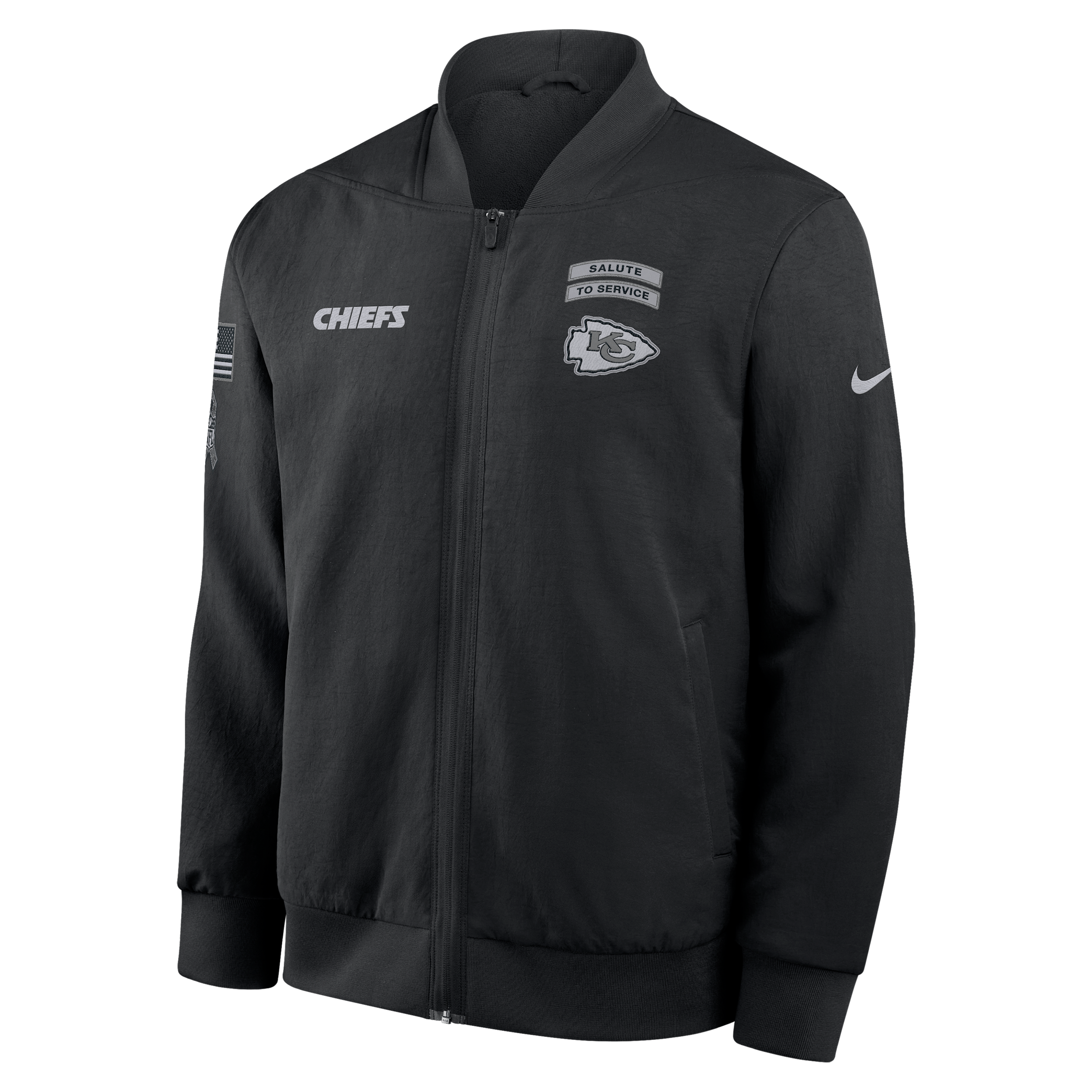 Kansas City Chiefs Salute to Service Sideline Nike Men's NFL Full-Zip Bomber Jacket in Black | 03AU0ILNA2G-ENK