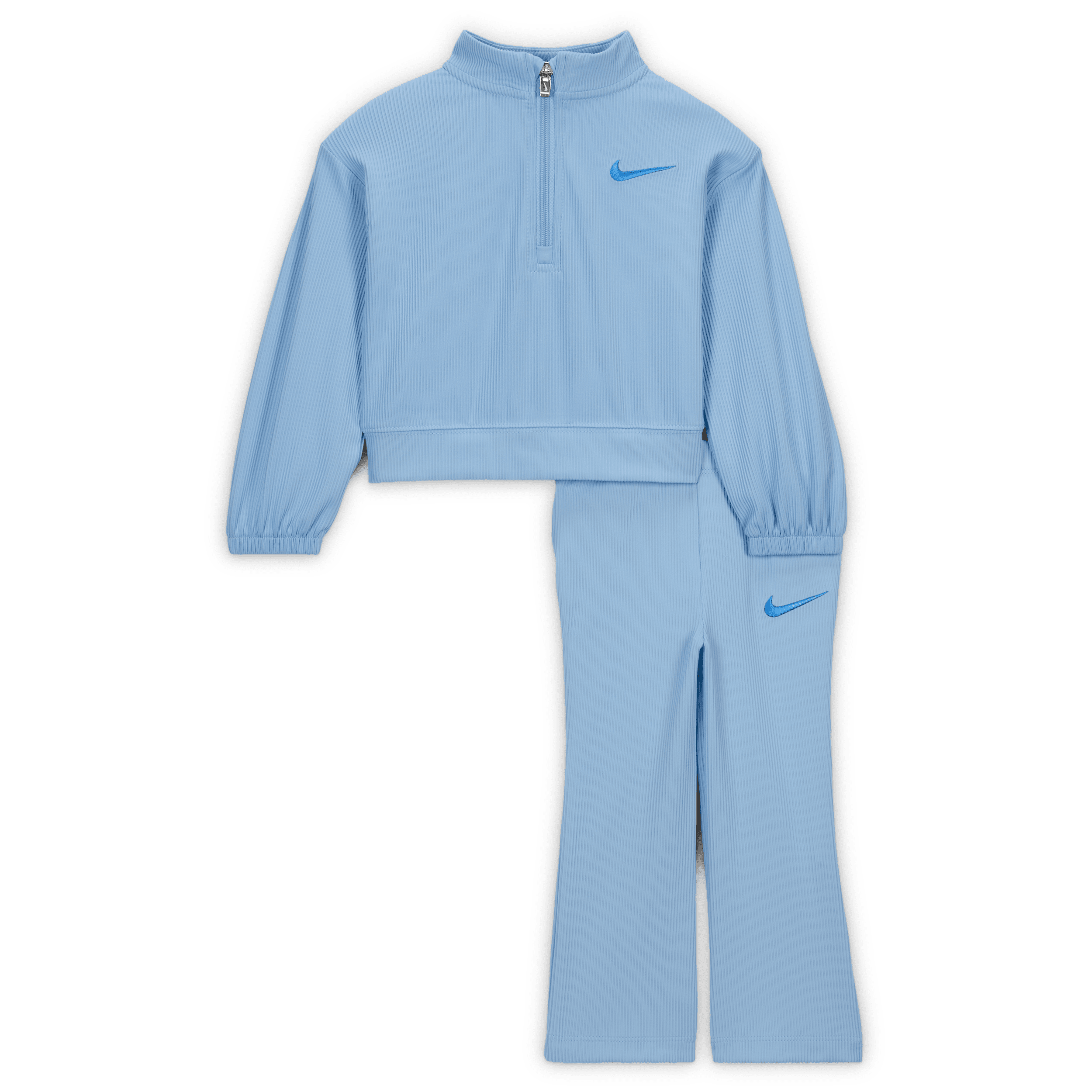 Nike Game, Swoosh, Match! Baby Quarter-zip Ribbed Top And Leggings Set In Blue