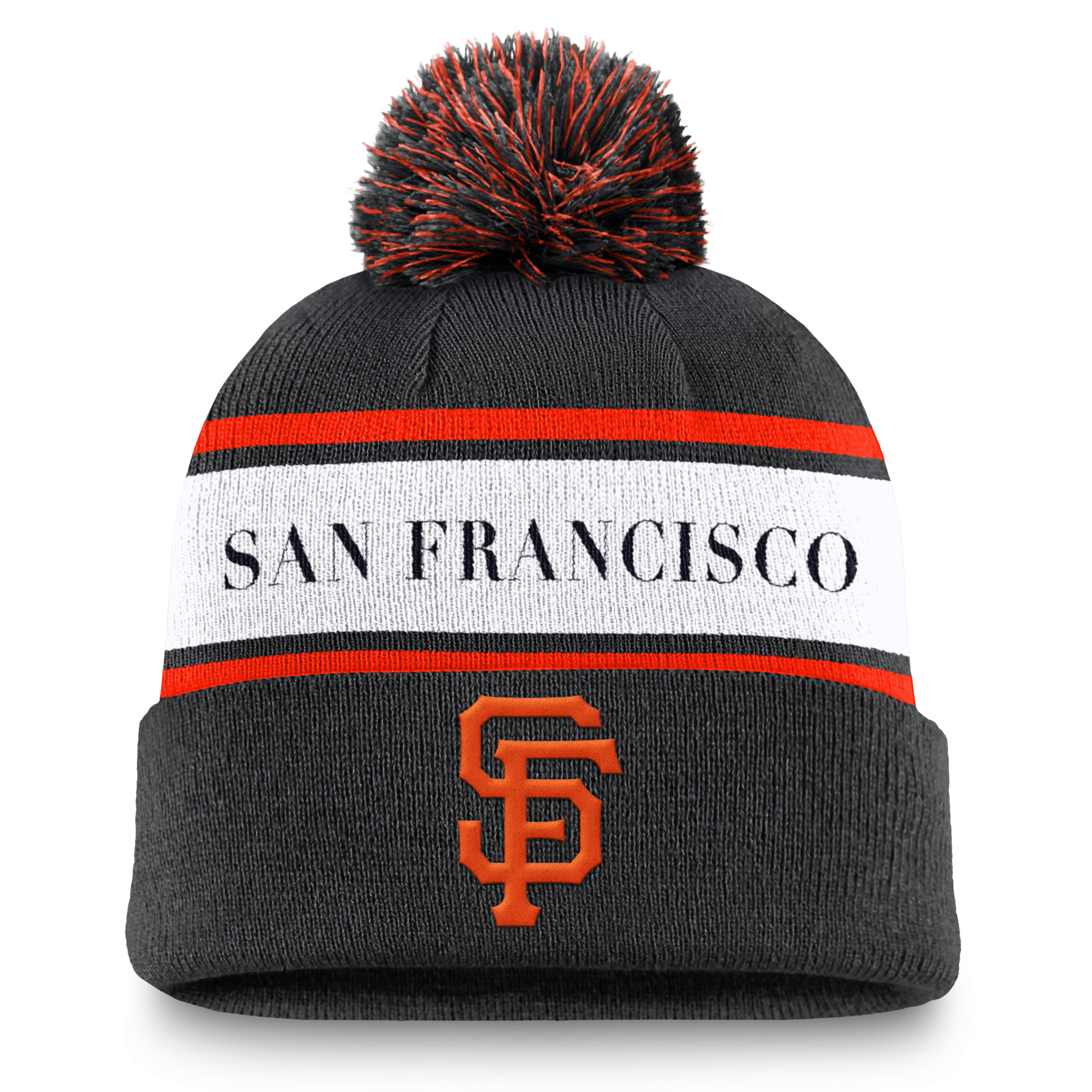 Nike San Francisco Giants Team Stripe Peak Men's Mlb Cuffed Pom Beanie In Black