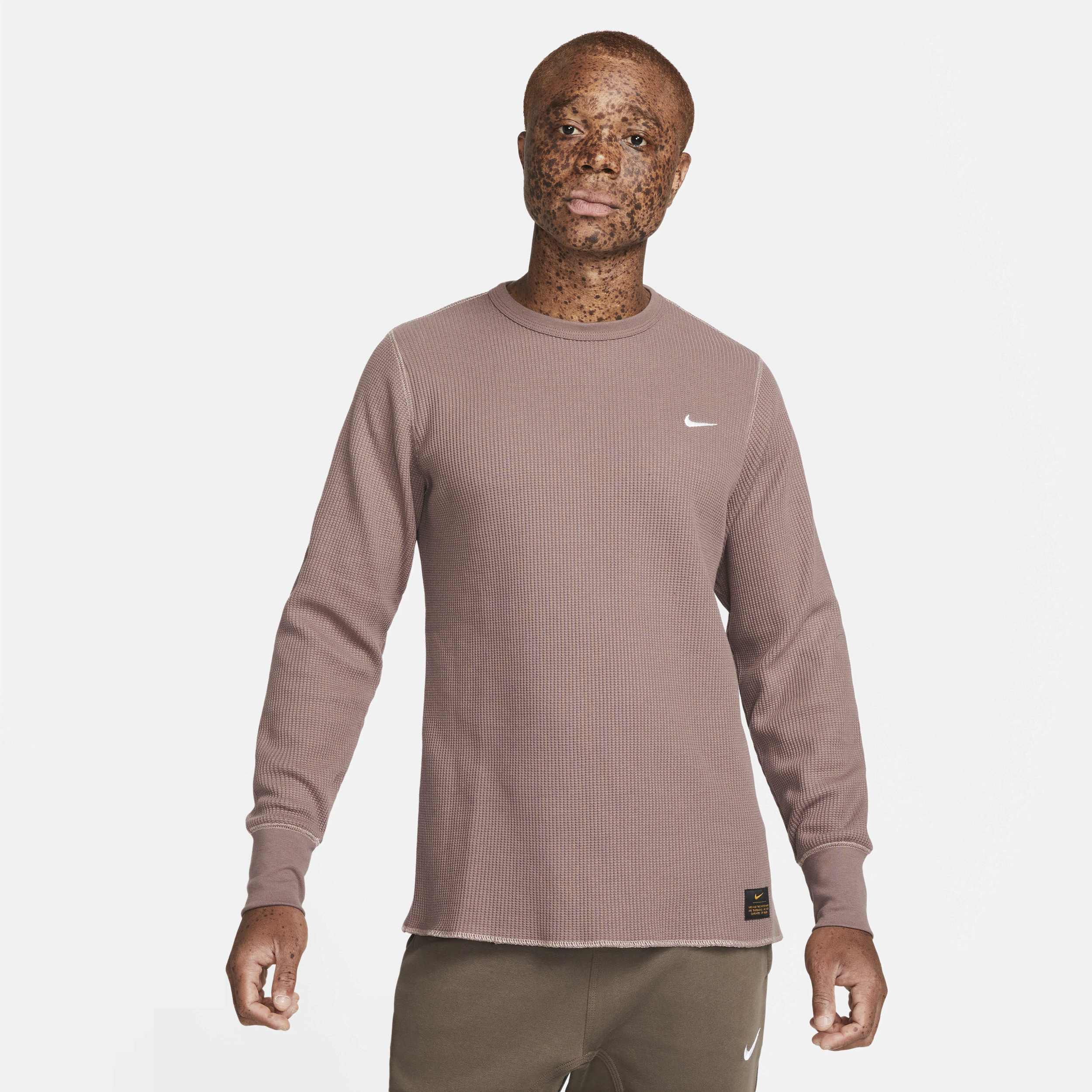 Nike Men's Life Long-sleeve Heavyweight Waffle Top In Brown