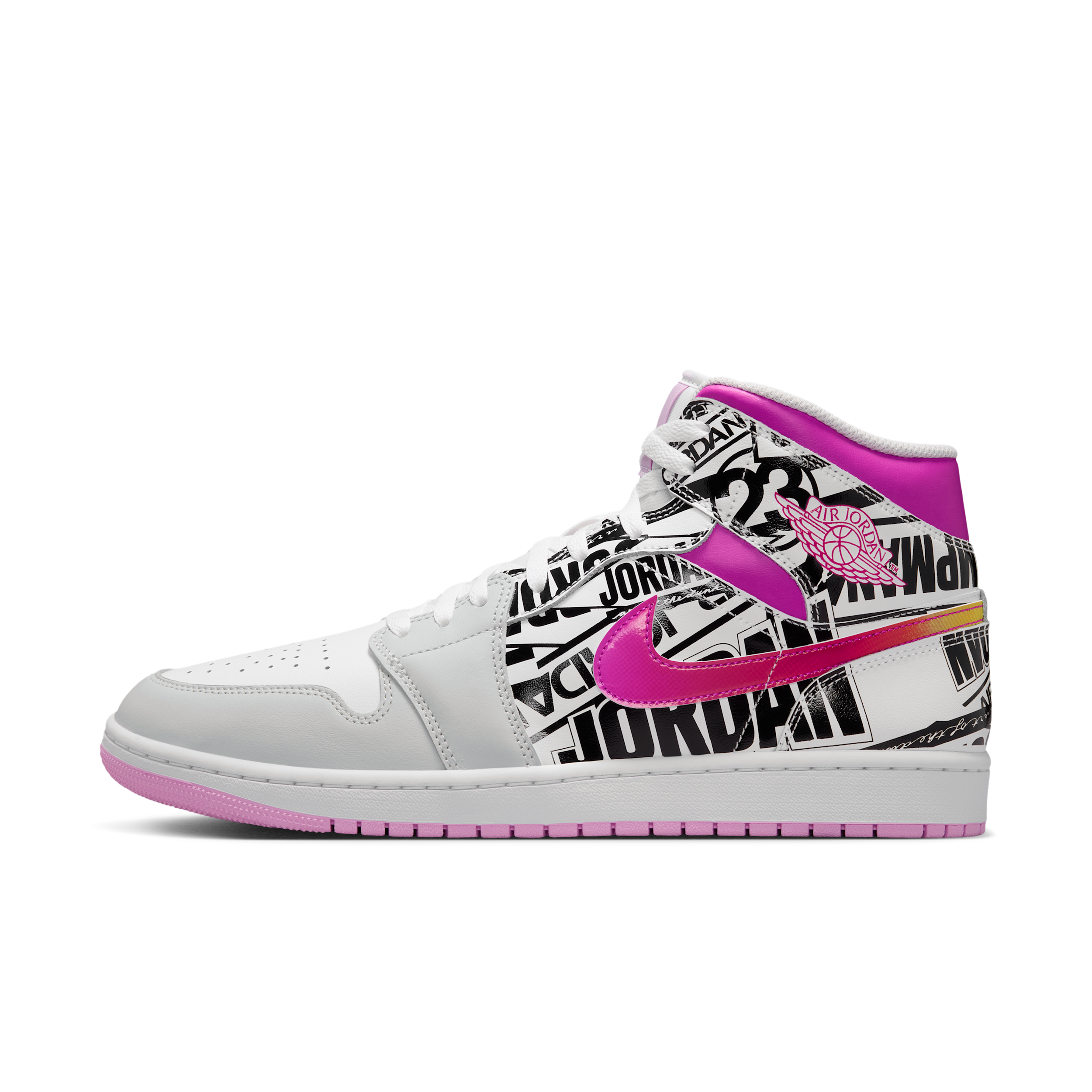 Jordan Men's Air Retro 1 Mid SE Casual Shoes in Off White/University Red/Fire Pink Size: 10.5