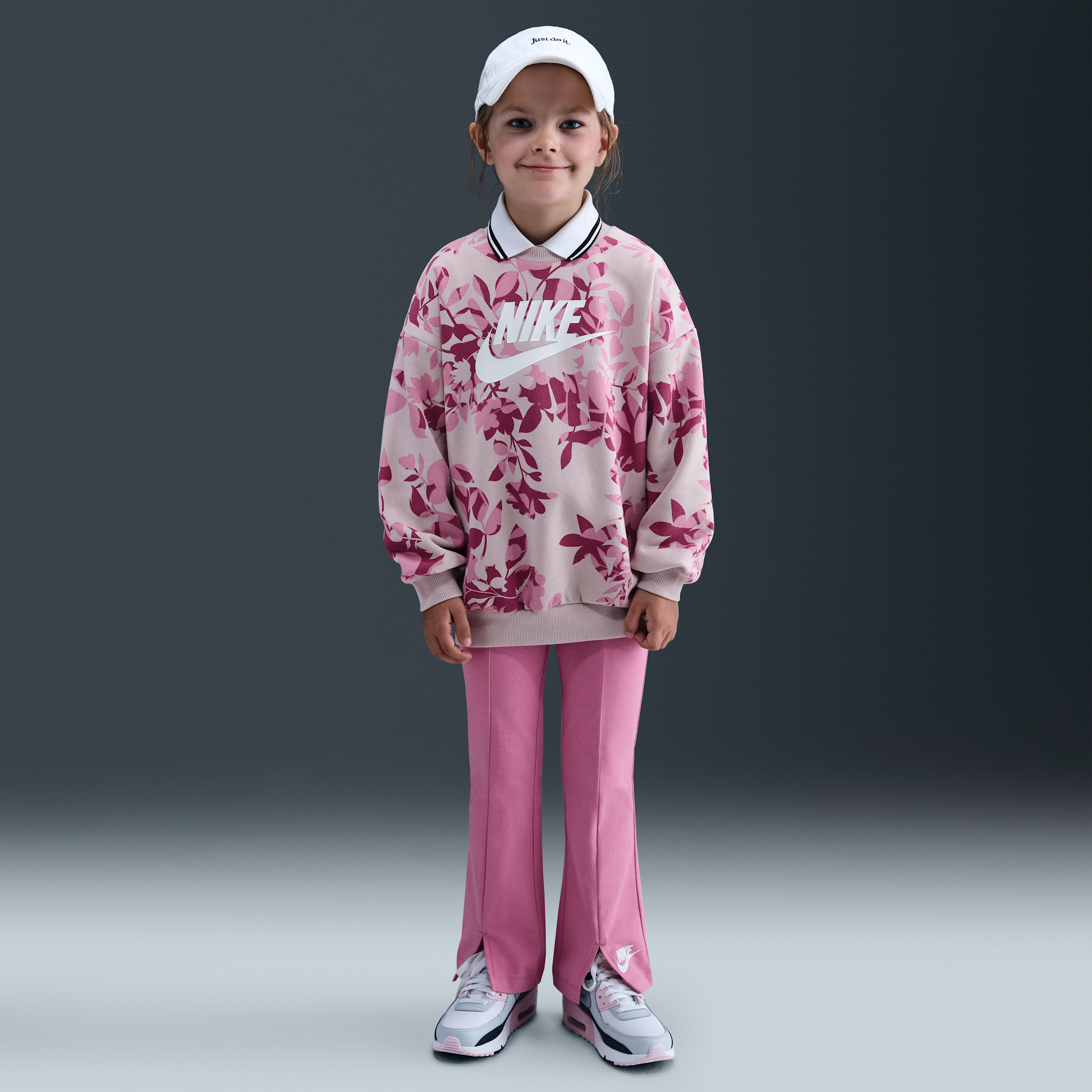 Nike Little Kids' Floral Camo Crew And Leggings Set In Pink