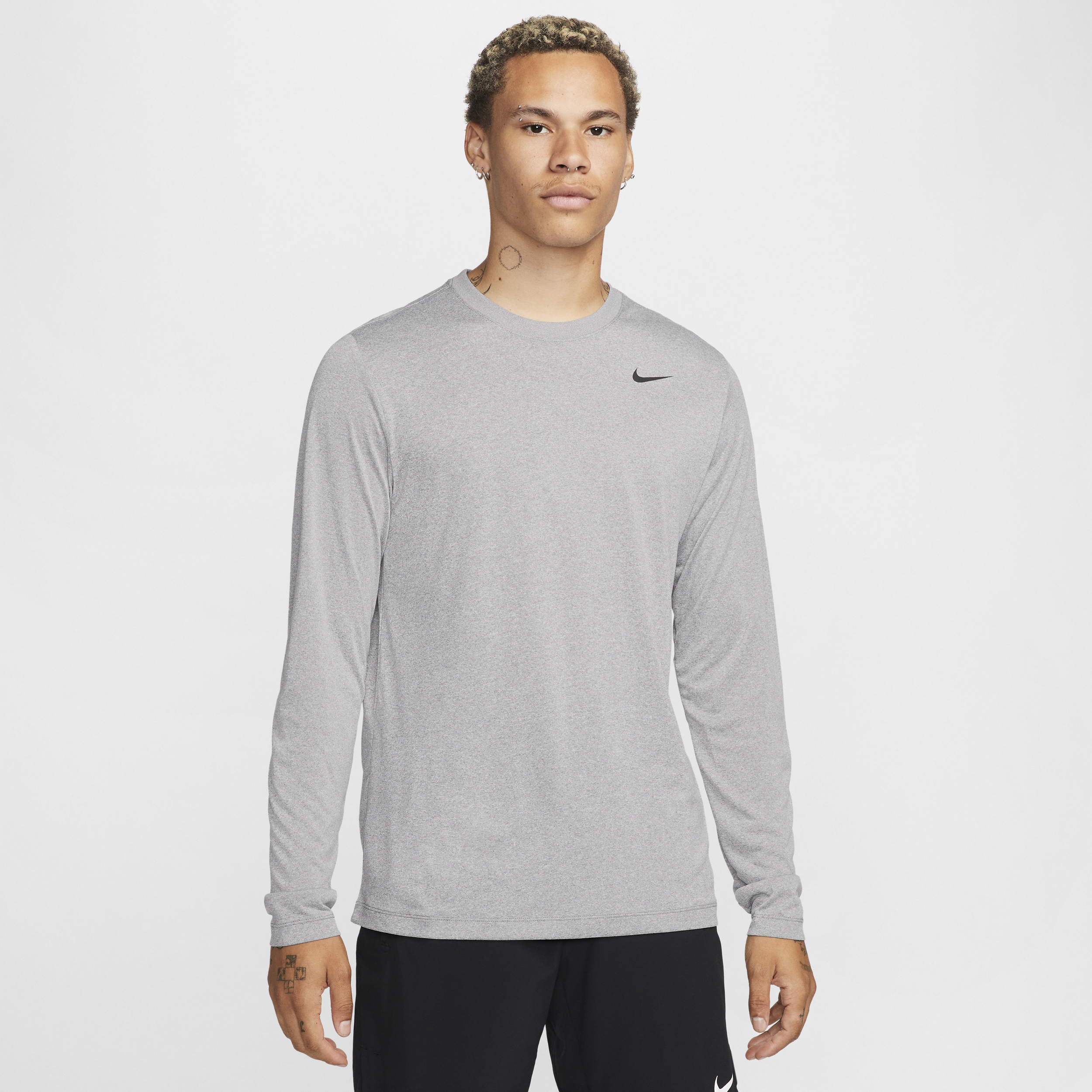 Shop Nike Men's Dri-fit Legend Long-sleeve Fitness Top In Grey