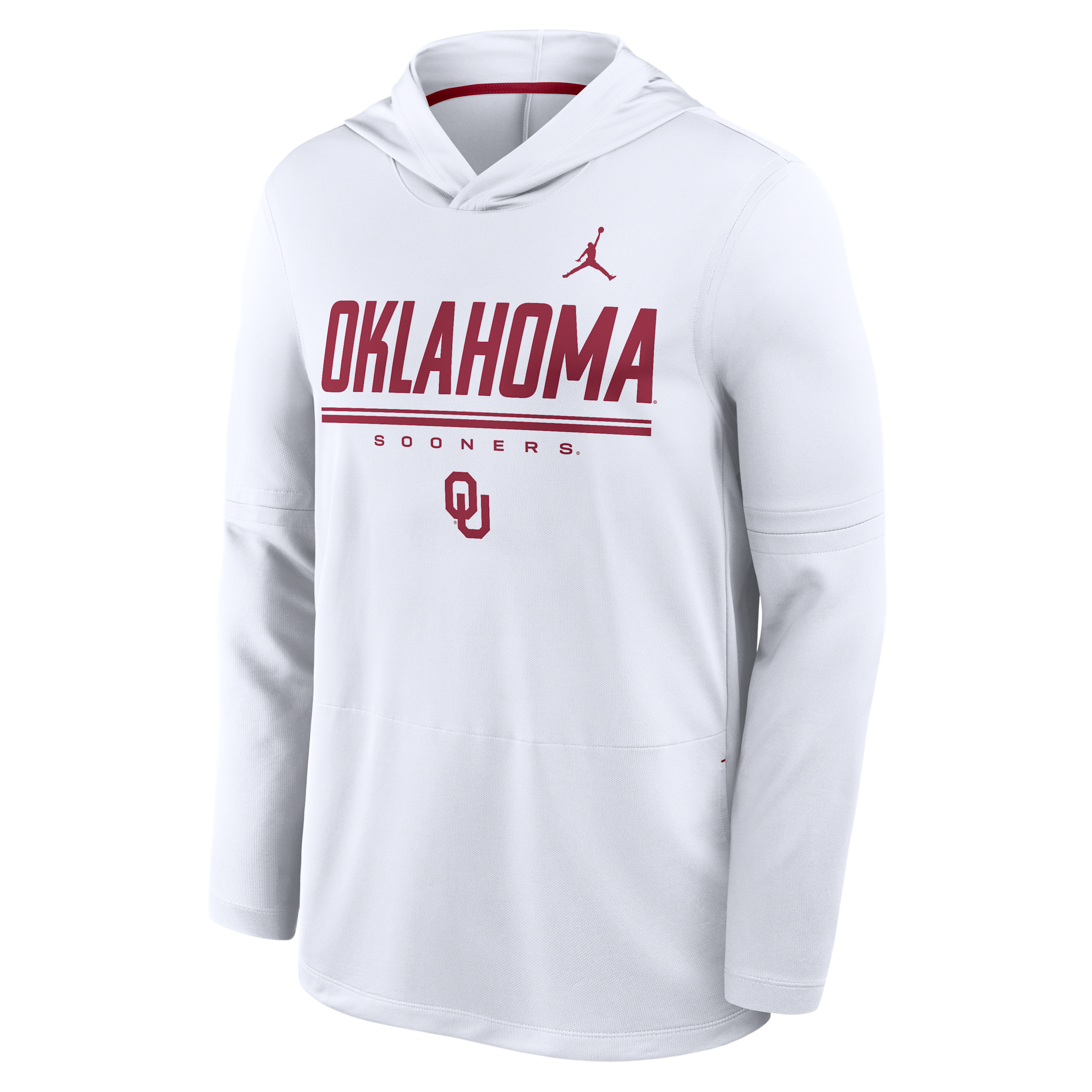 Men's Oklahoma Sideline Jordan Brand Dri-FIT College Long-Sleeve Hooded Top in White | 0JB908DVOKN-594